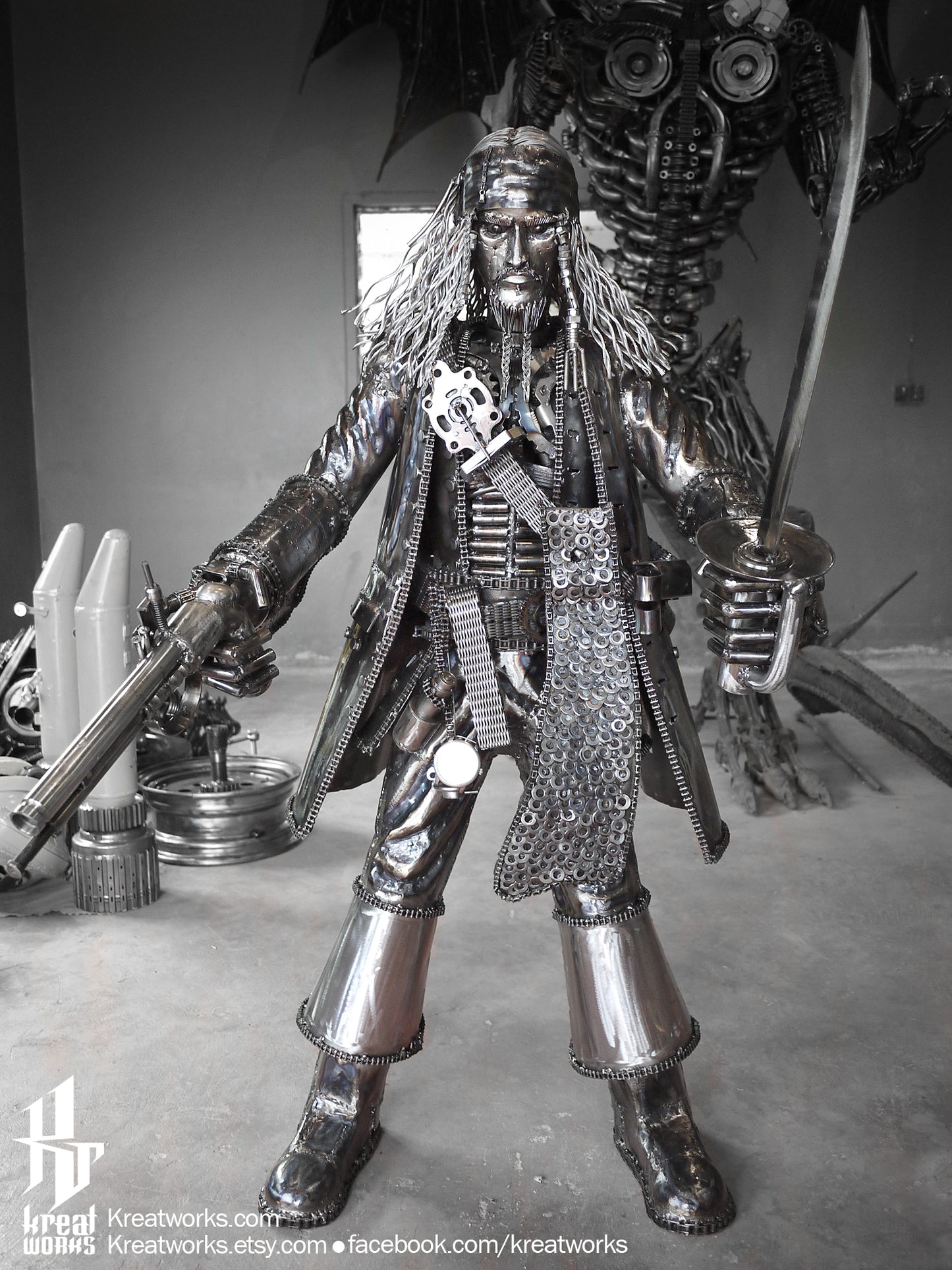 Recycled Metal Captain Statue (made-to-order) / Recycle Metal Sustainable Sculpture Art