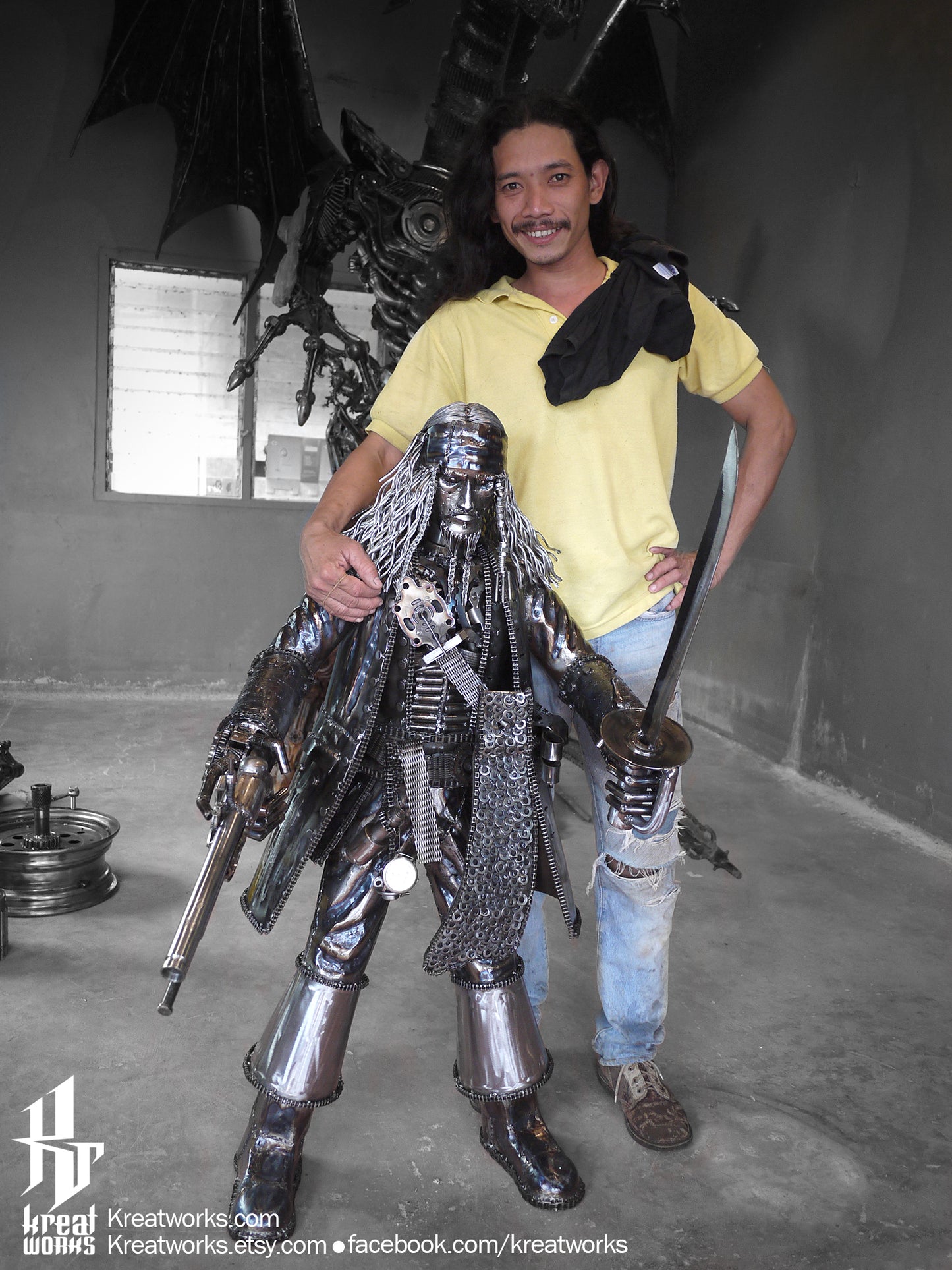 Recycled Metal Captain Statue (made-to-order) / Recycle Metal Sustainable Sculpture Art