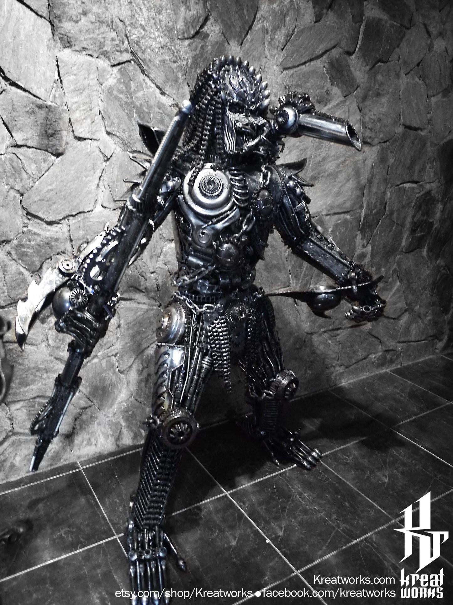 Recycled Metal Hunter with spear ( 1.4 m height ) : Made to order / Recycle Metal Sustainable Sculpture Art