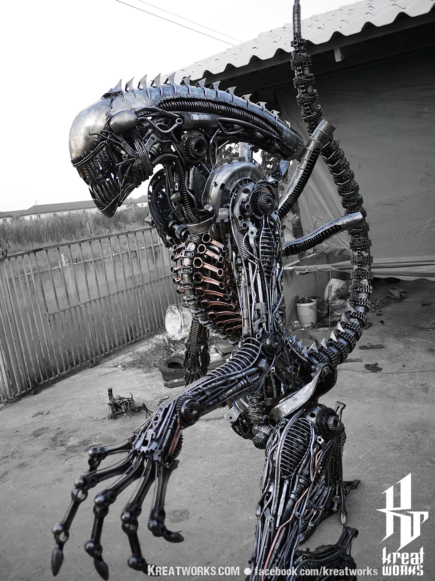 metal and monsters Biomechanical Recycled Metal Monster (made-to-order) / Recycle Metal Sustainable Sculpture Art