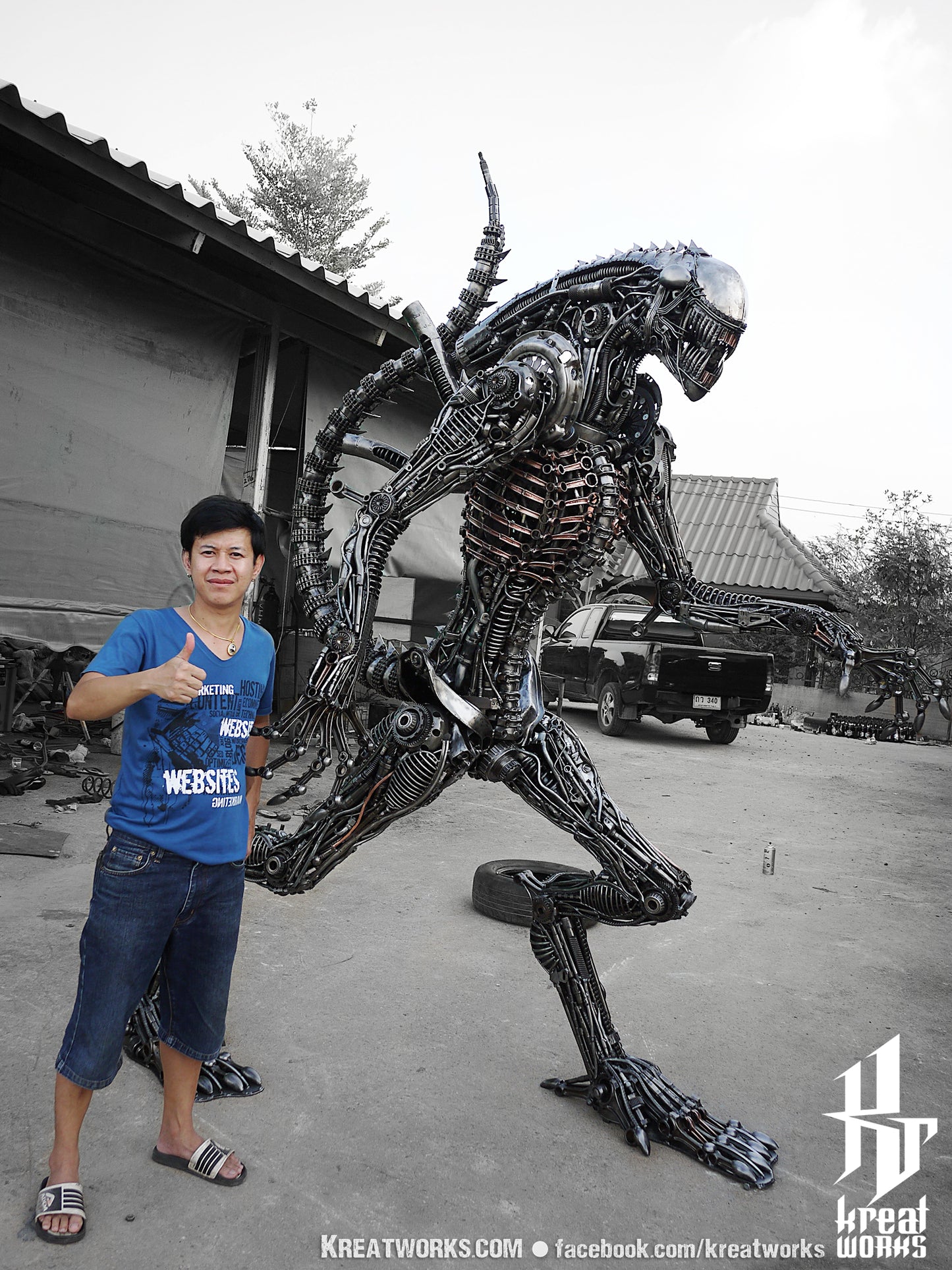 Biomechanical Recycled Metal Monster (made-to-order) / Recycle Metal Sustainable Sculpture Art