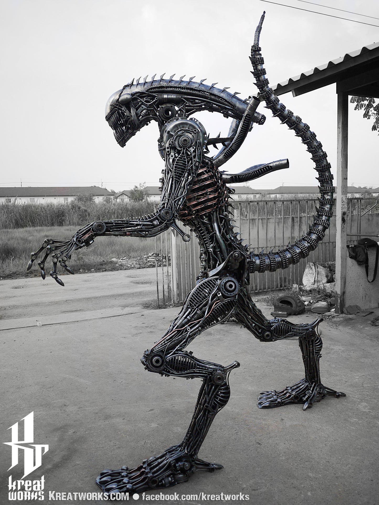 Biomechanical Recycled Metal Monster (made-to-order) / Recycle Metal Sustainable Sculpture Art