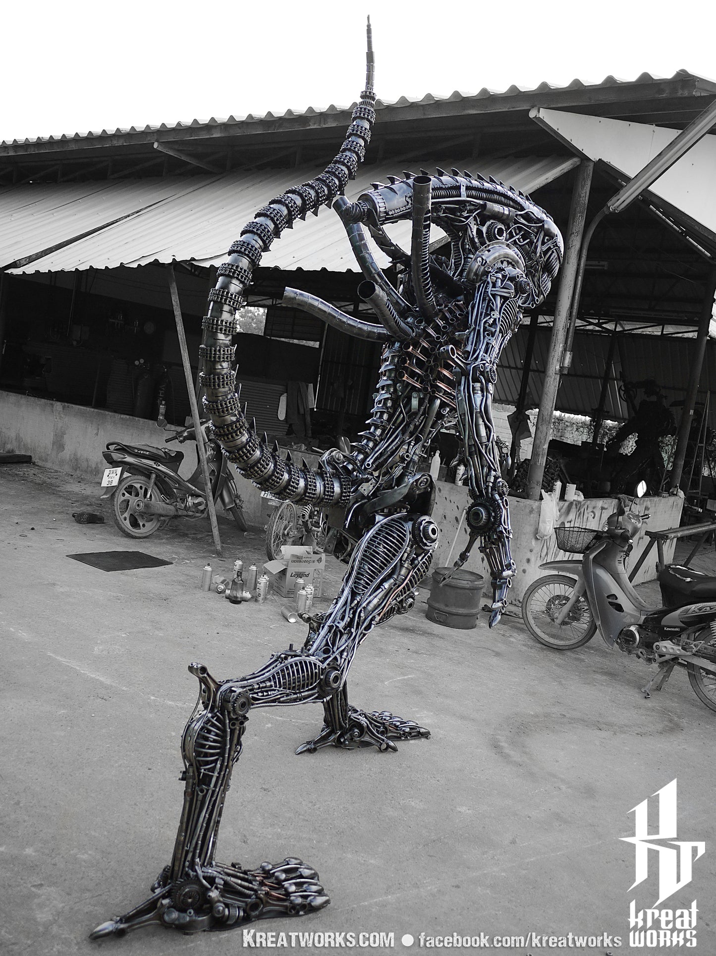 Biomechanical Recycled Metal Monster (made-to-order) / Recycle Metal Sustainable Sculpture Art