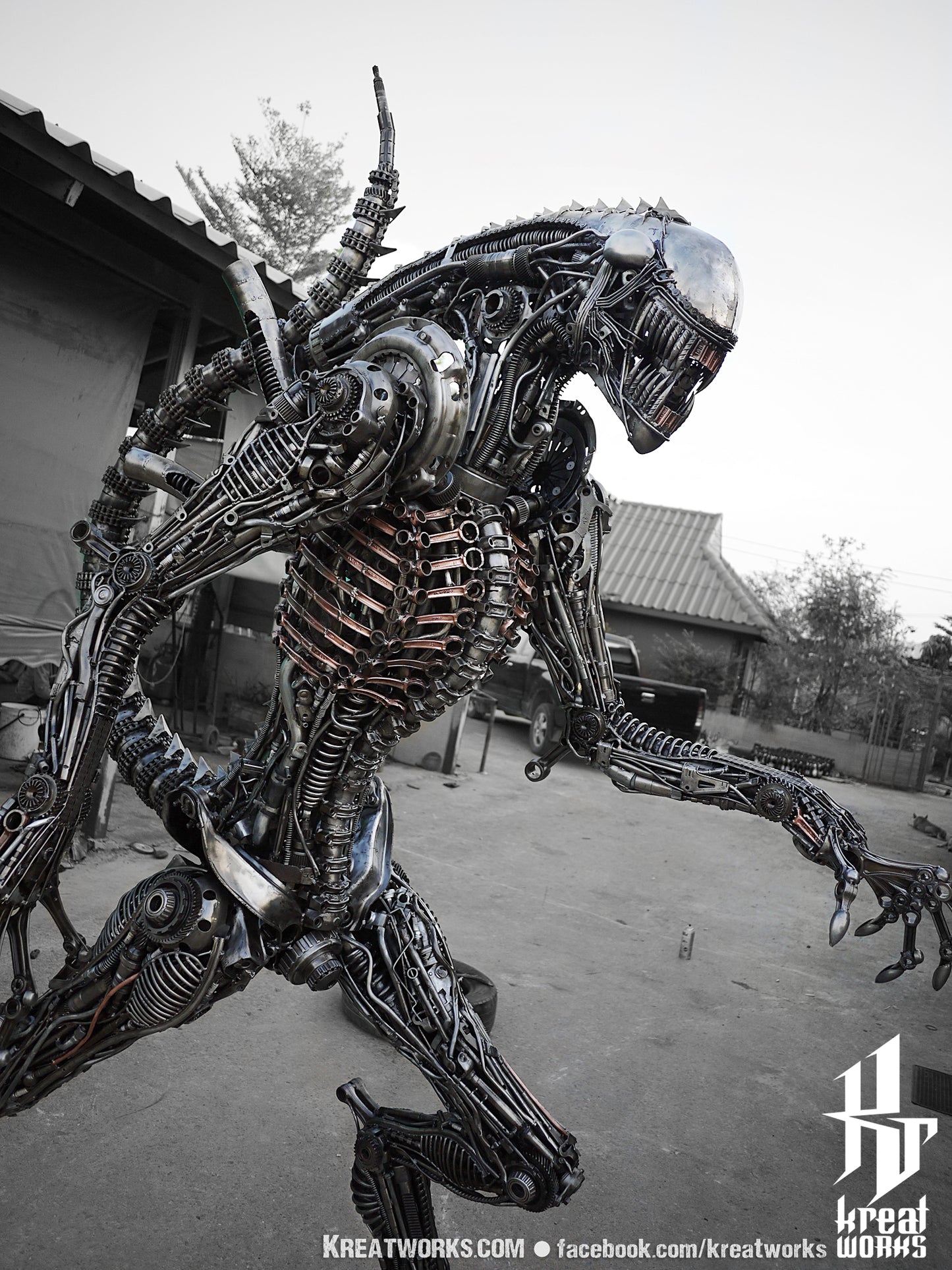 Biomechanical Recycled Metal Monster (made-to-order) / Recycle Metal Sustainable Sculpture Art