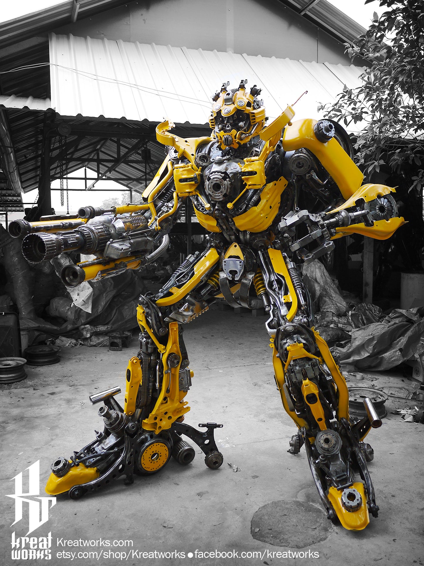 Recycled Metal Boxing Robot (2.4 m height) (made-to-order) / Recycle Metal Sustainable Sculpture Art