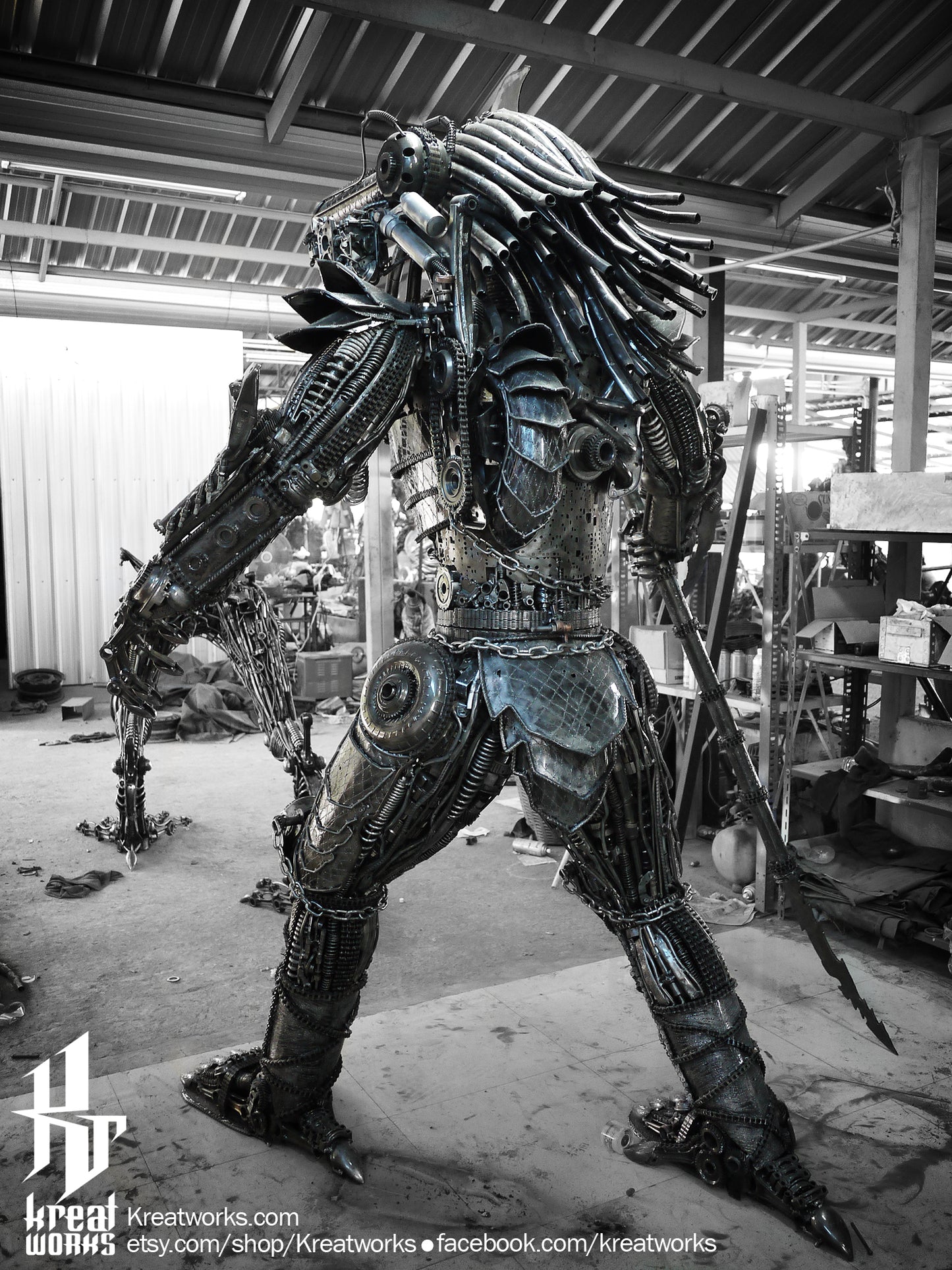 Recycled Metal Hunter with halberd (2.5m / 8.2 ft height) / Recycle Metal Sustainable Sculpture Art