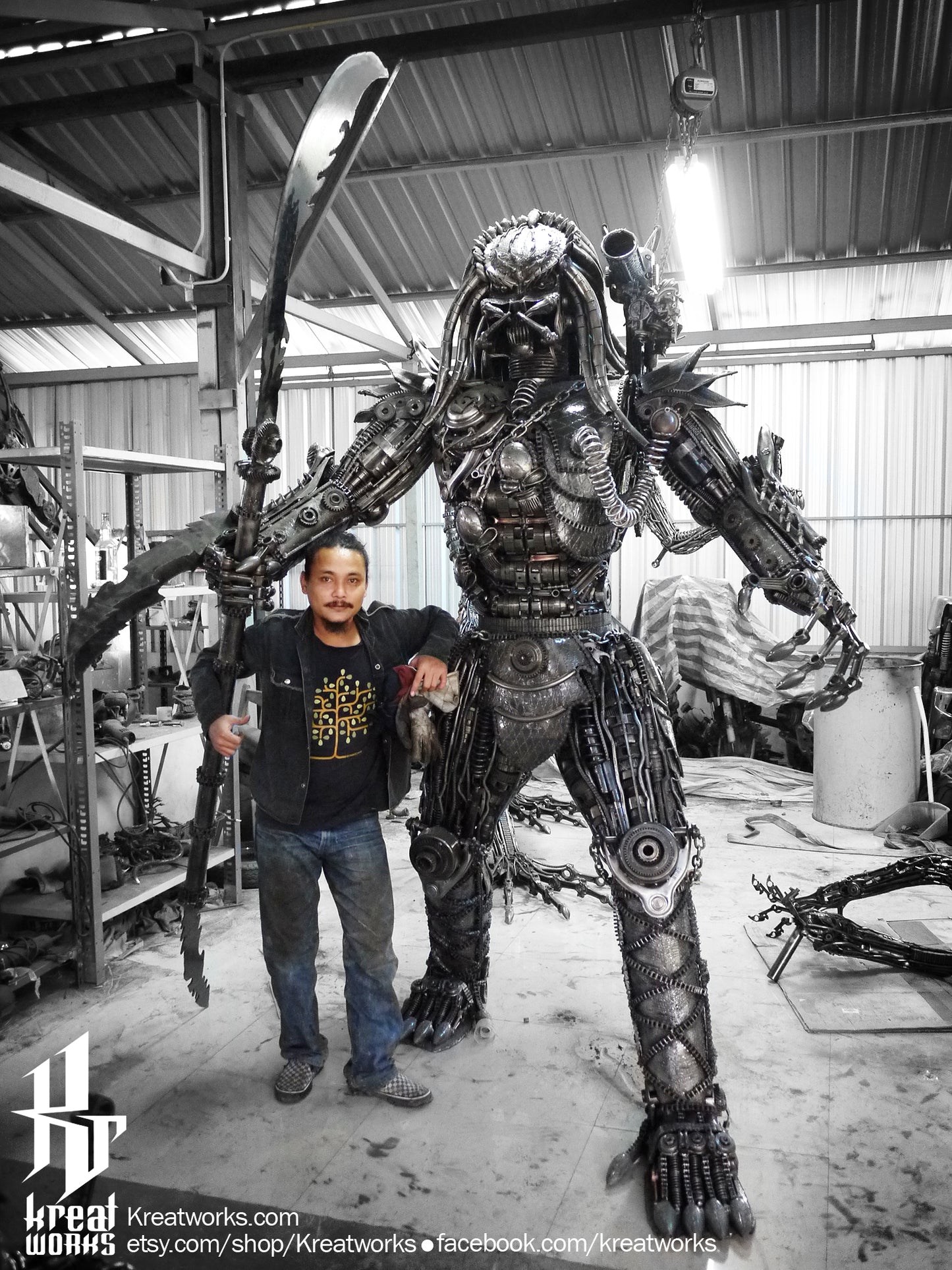 Recycled Metal Hunter with halberd (2.5m / 8.2 ft height) / Recycle Metal Sustainable Sculpture Art