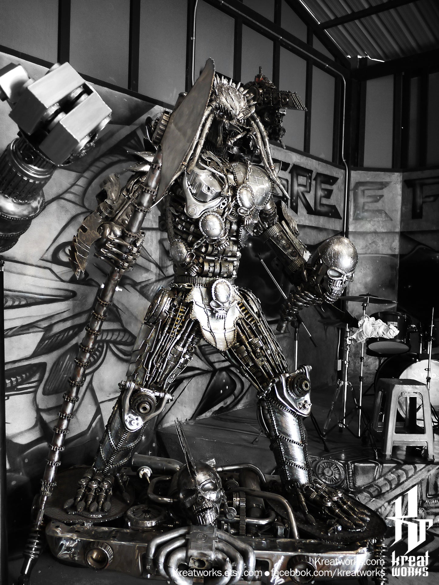 Recycled Metal Hunter with Giant Axe ( 2.5m / 8.2 ft height ) (made-to-order) / Recycle Metal Sustainable Sculpture Art