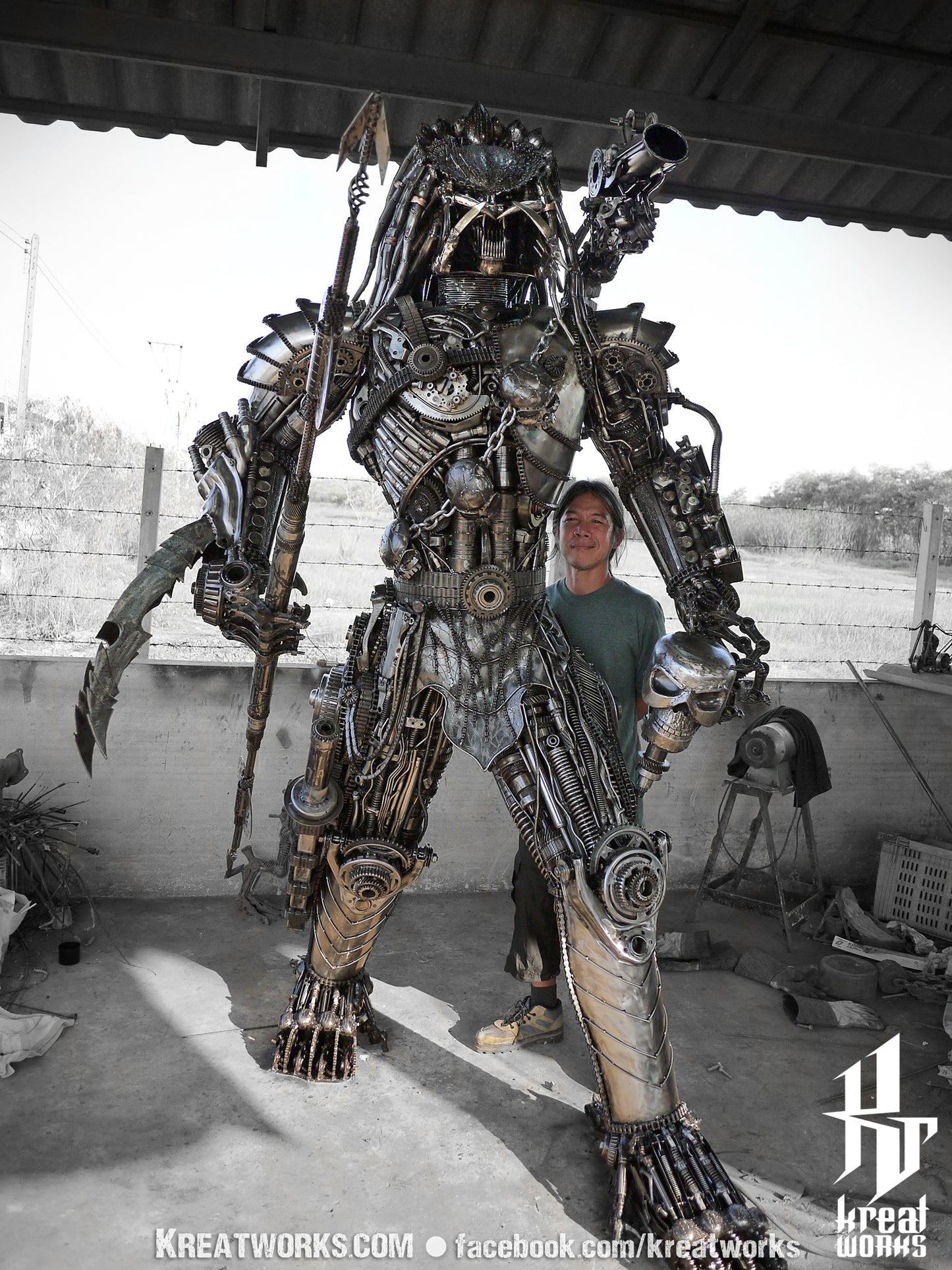 Steampunk Recycled Metal Warrior Hunter with spear (made-to-order) / Recycle Metal Sustainable Sculpture Art