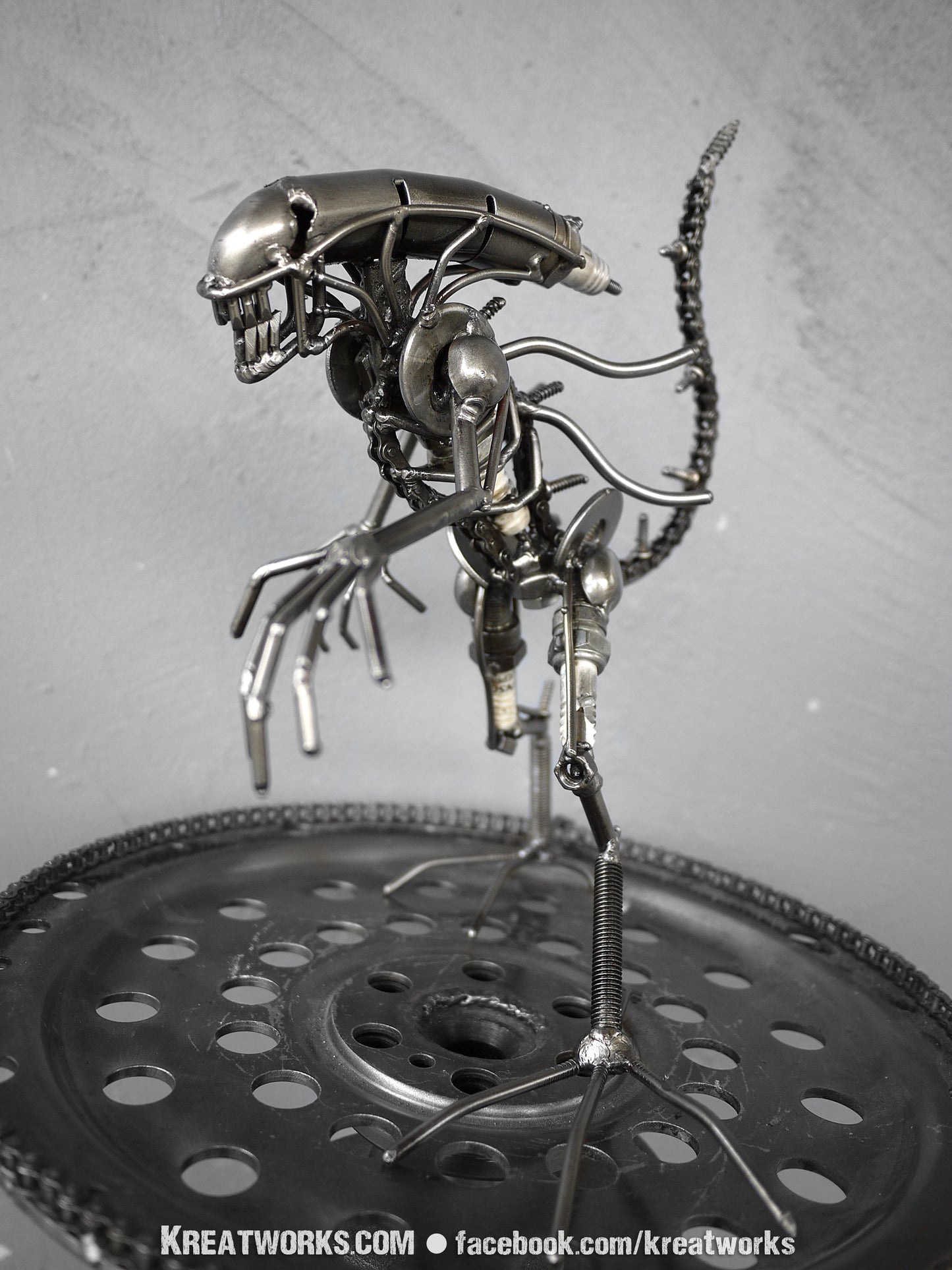 Mini Metal Monster : tail down (small item) / Recycle Metal Sustainable Sculpture Art