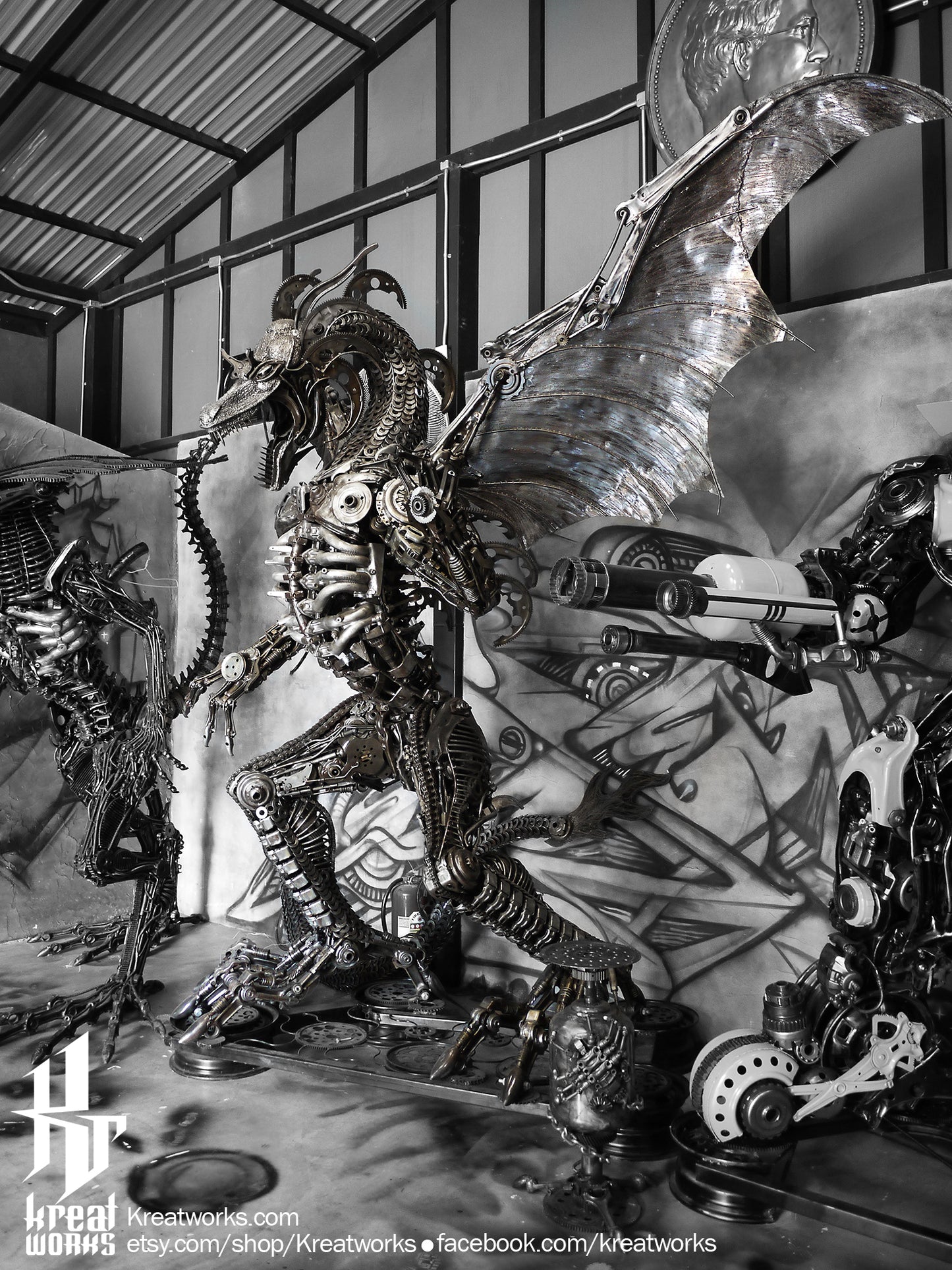 Recycled Metal Cruel Giant Dragon (3 m height) : Made to order / Recycle Metal Sustainable Sculpture Art