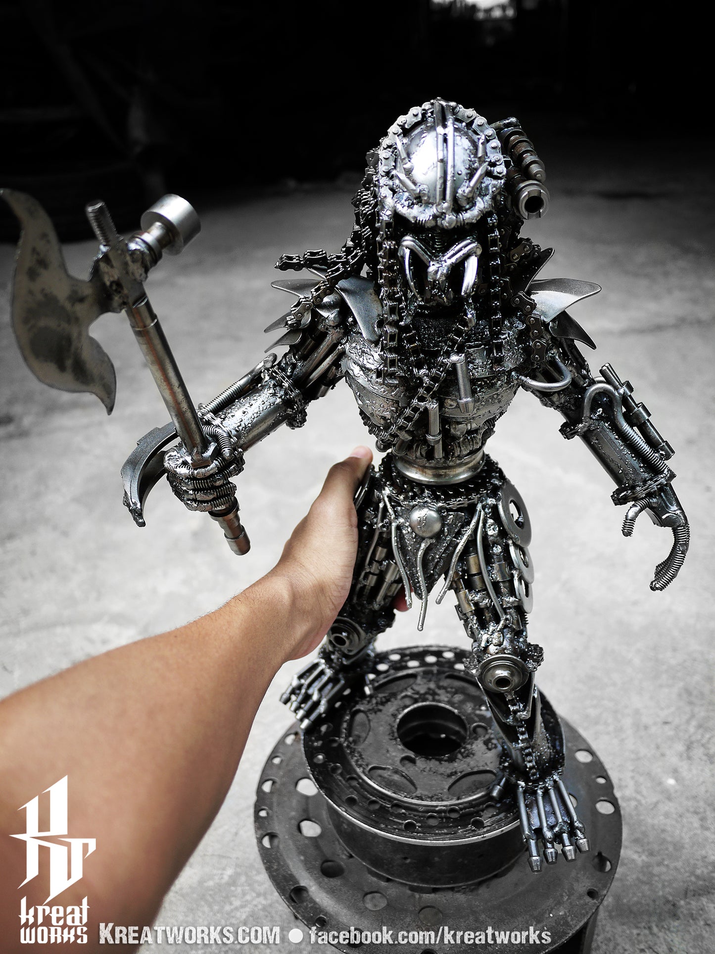 Metal Standing Hunter : Axe (Medium item) / Recycle Metal Sustainable Sculpture Art