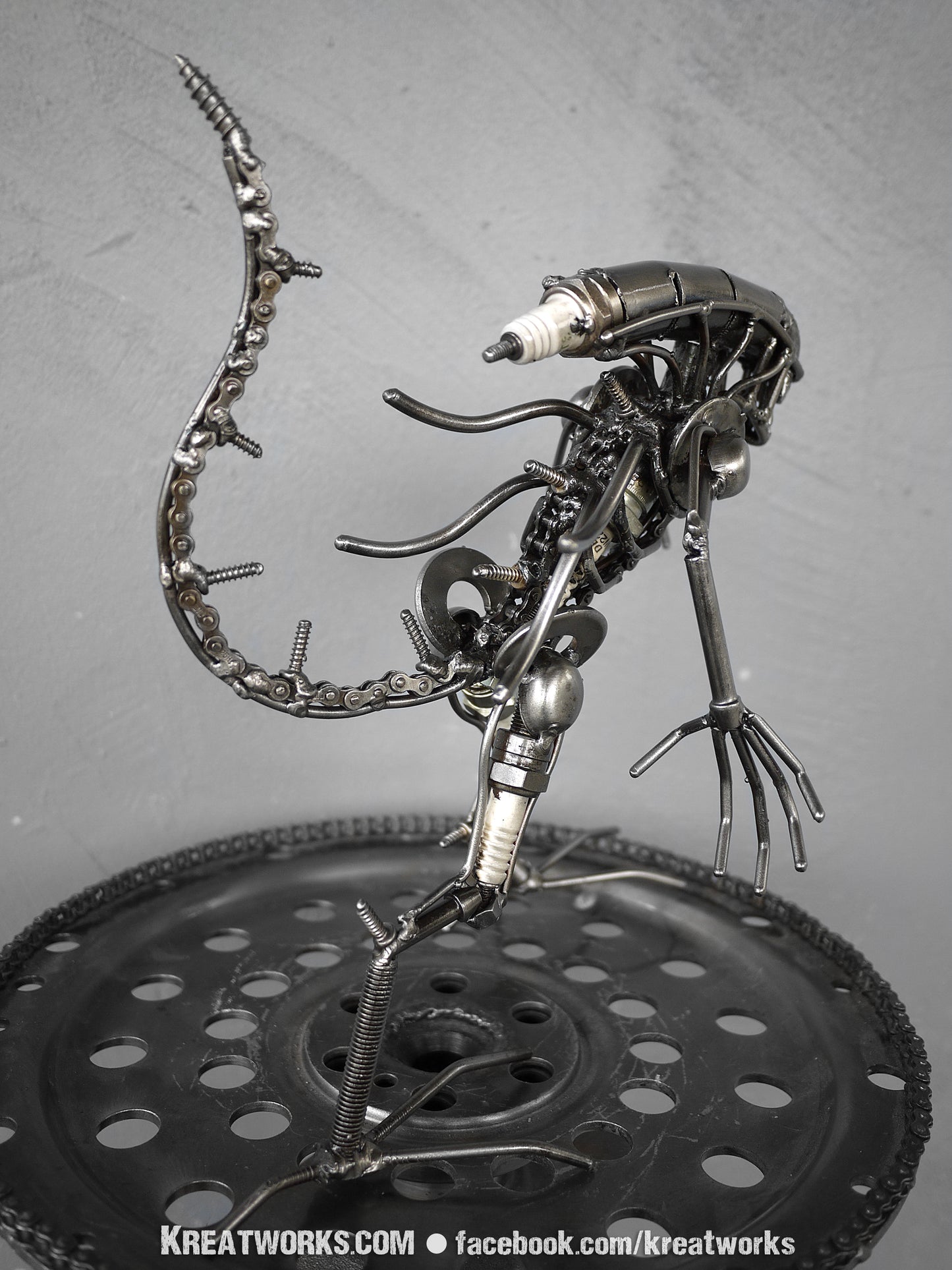 Mini Metal Monster : tail down (small item) / Recycle Metal Sustainable Sculpture Art