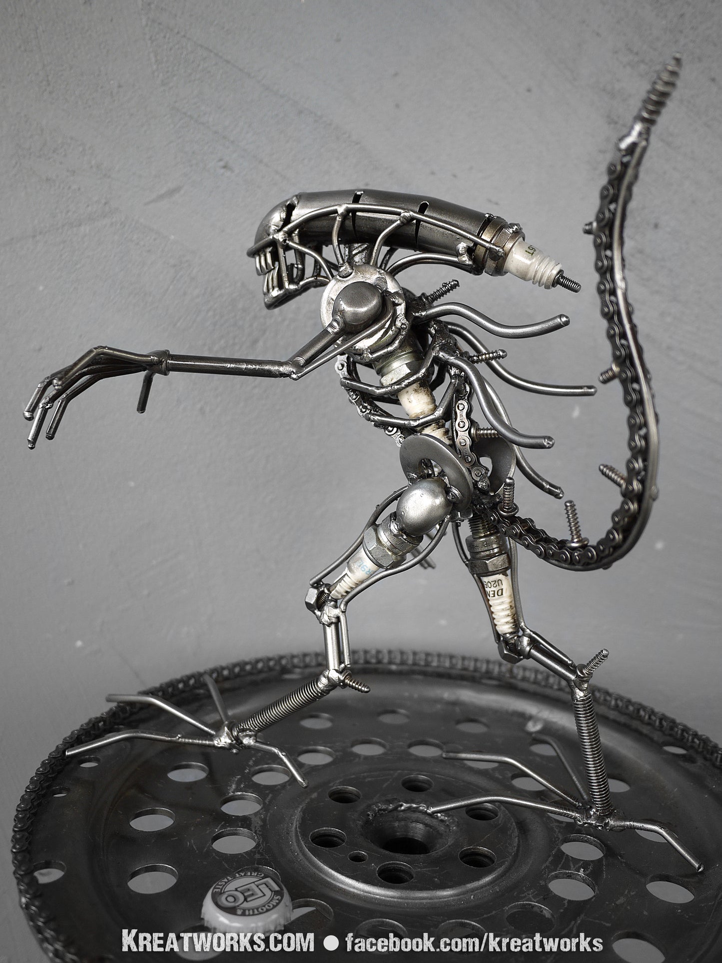 Mini Metal Monster : tail down (small item) / Recycle Metal Sustainable Sculpture Art