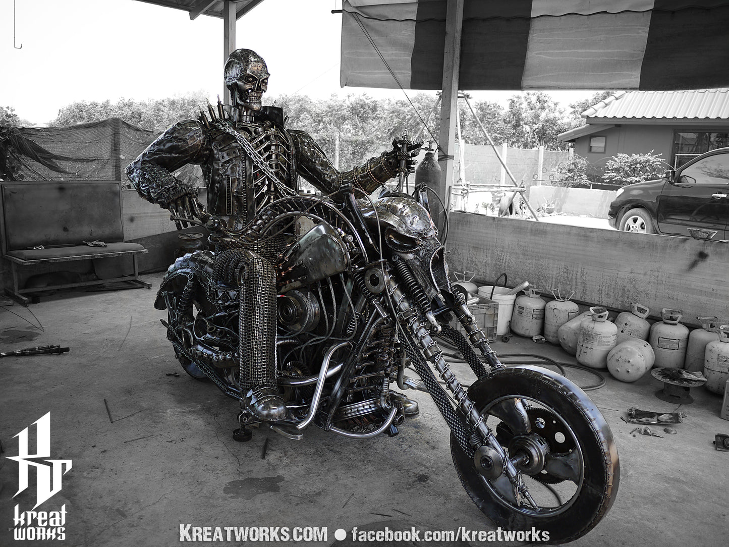 Recycled Metal Skull Rider (made-to-order) / Recycle Metal Sustainable Sculpture Art