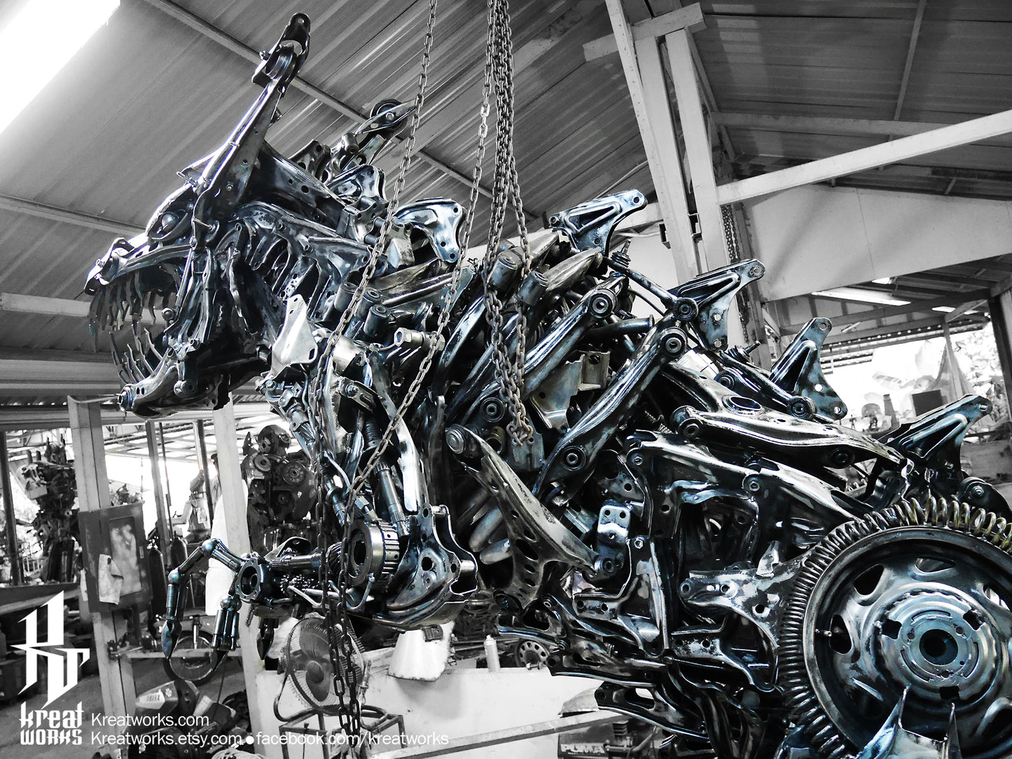 Recycled Metal Giant Dinosaur : Made to order / Recycle Metal Sustainable Sculpture Art