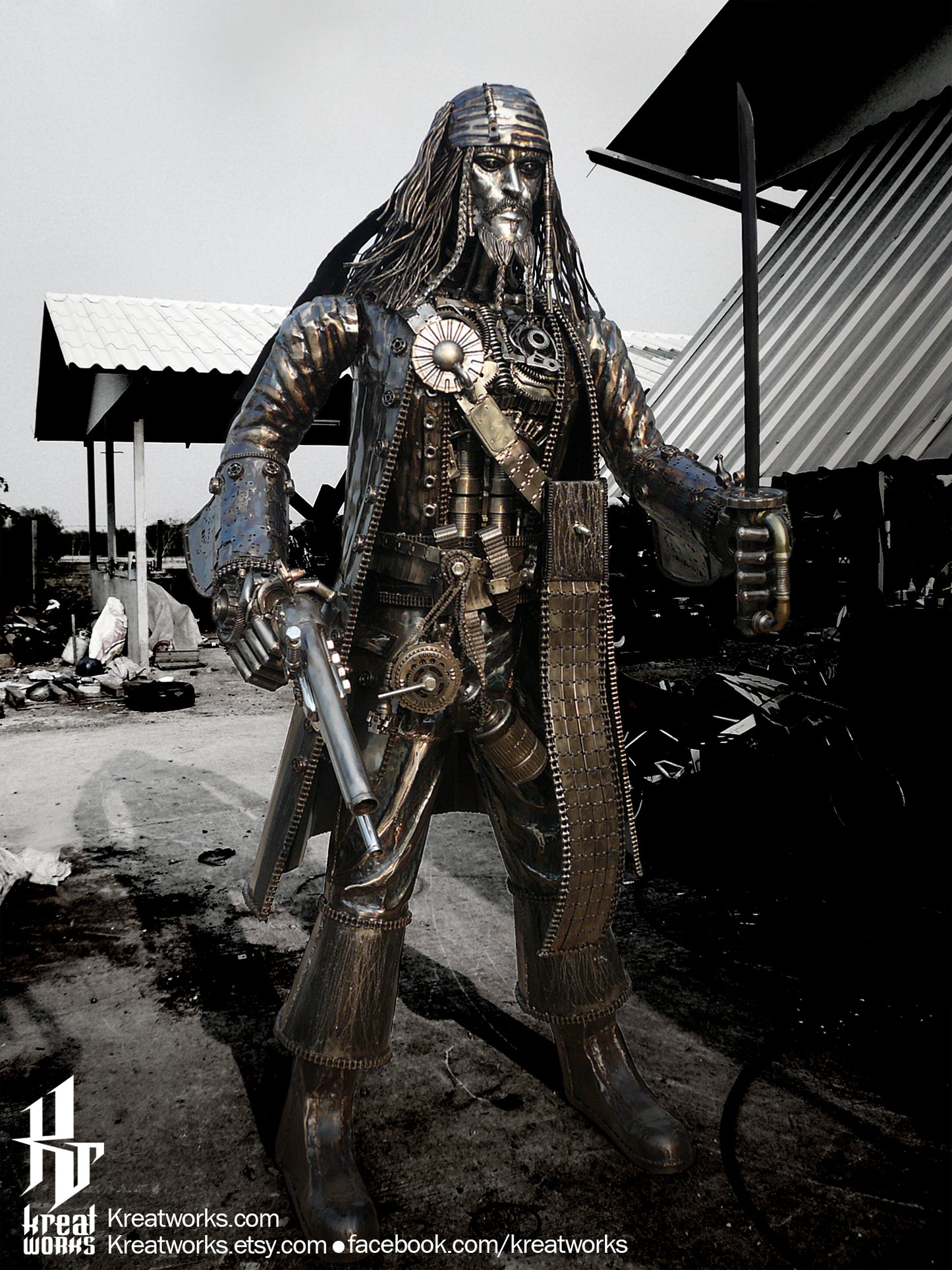 Steampunk Pirate (made-to-order) / Recycle Metal Sustainable Sculpture Art