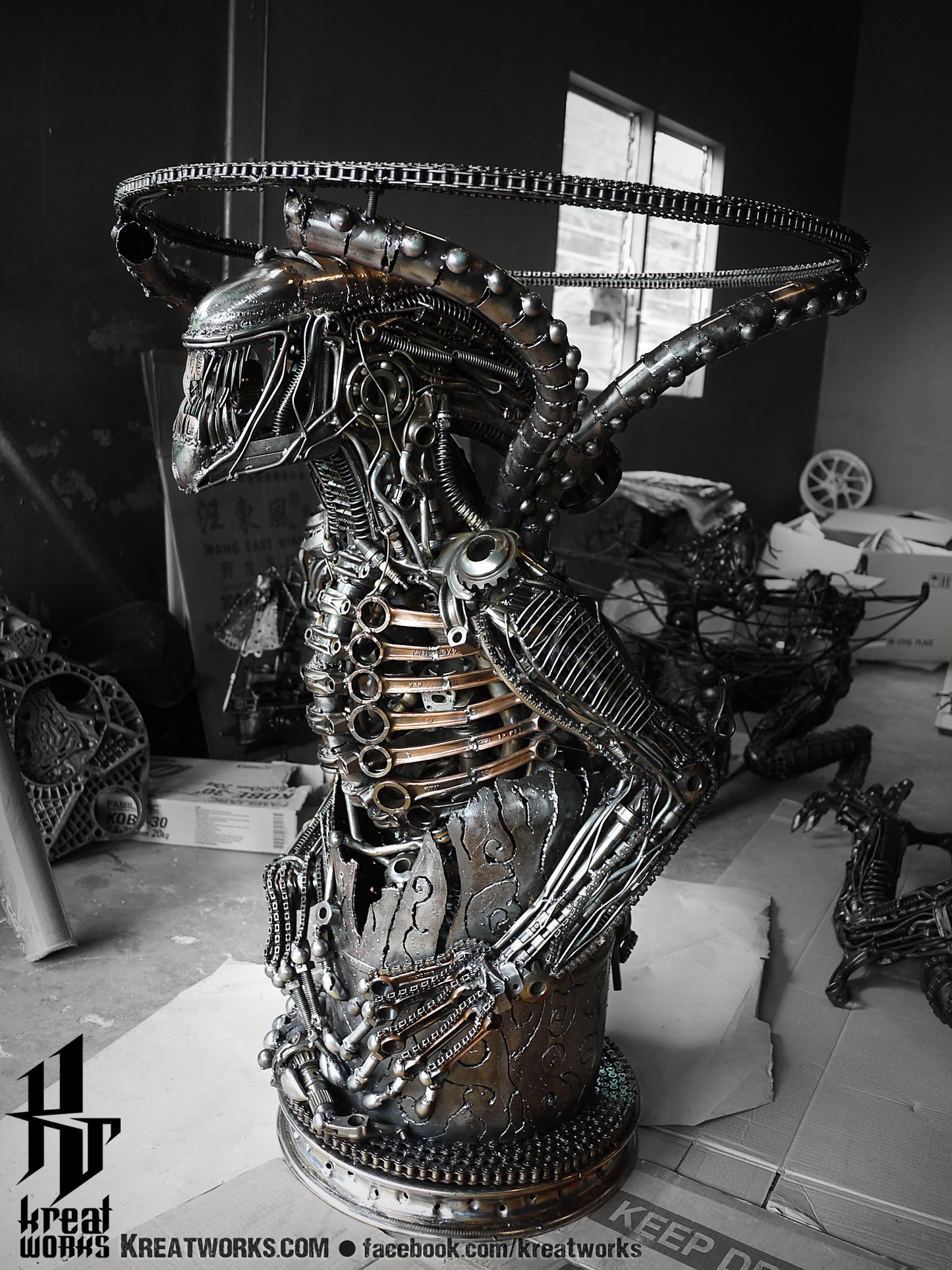 100cm Metal Monster Table (include a glass tabletop) / Recycle Metal Sustainable Sculpture Art