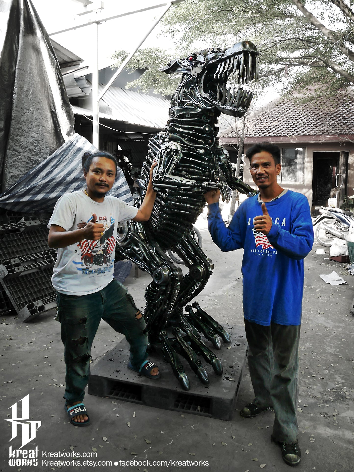 Recycled Metal Dinosaur Sculpture : Made to order / Recycle Metal Sustainable Sculpture Art