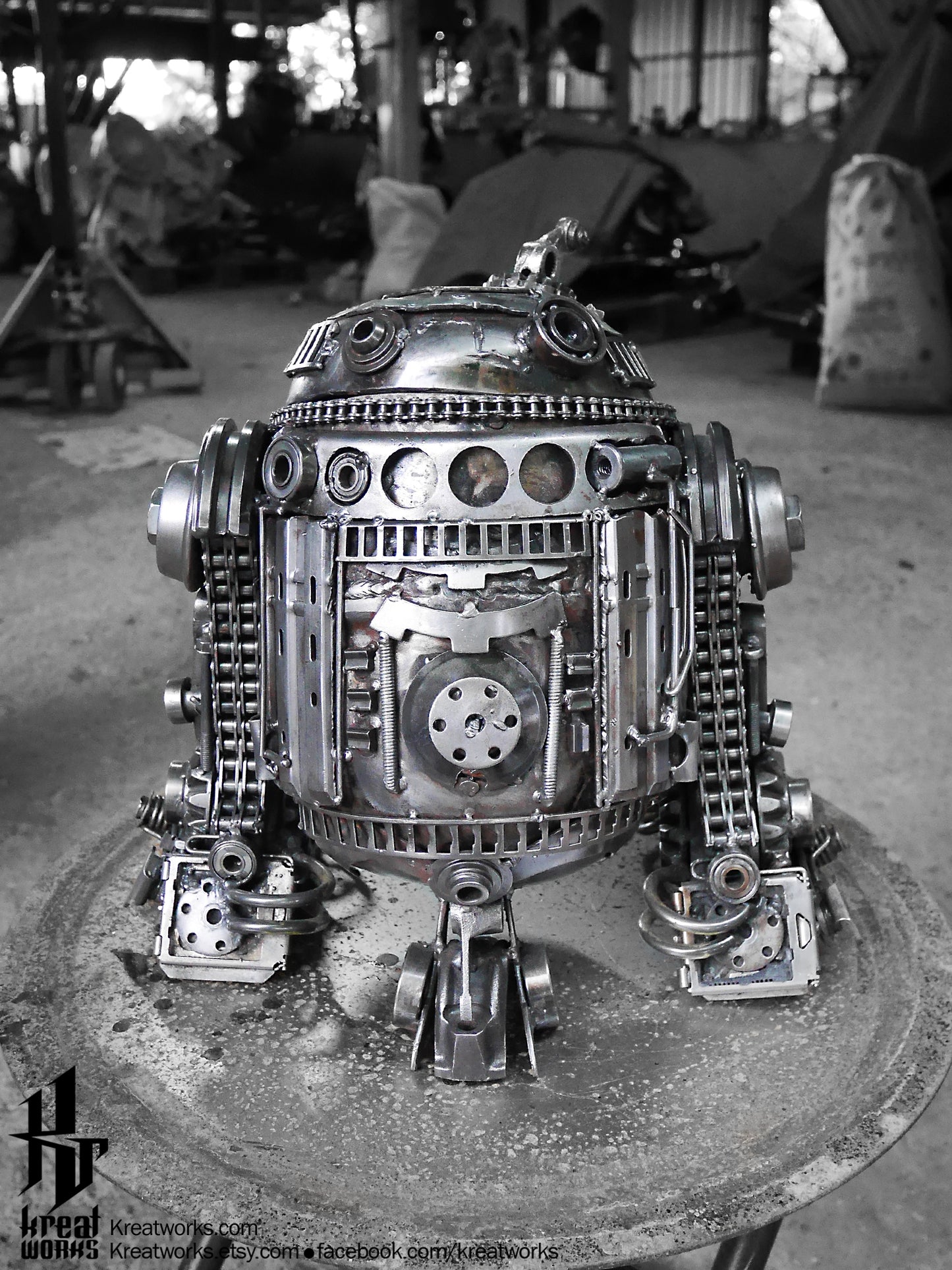 Steampunk Astromech Droid / Recycle Metal Sustainable Sculpture Art