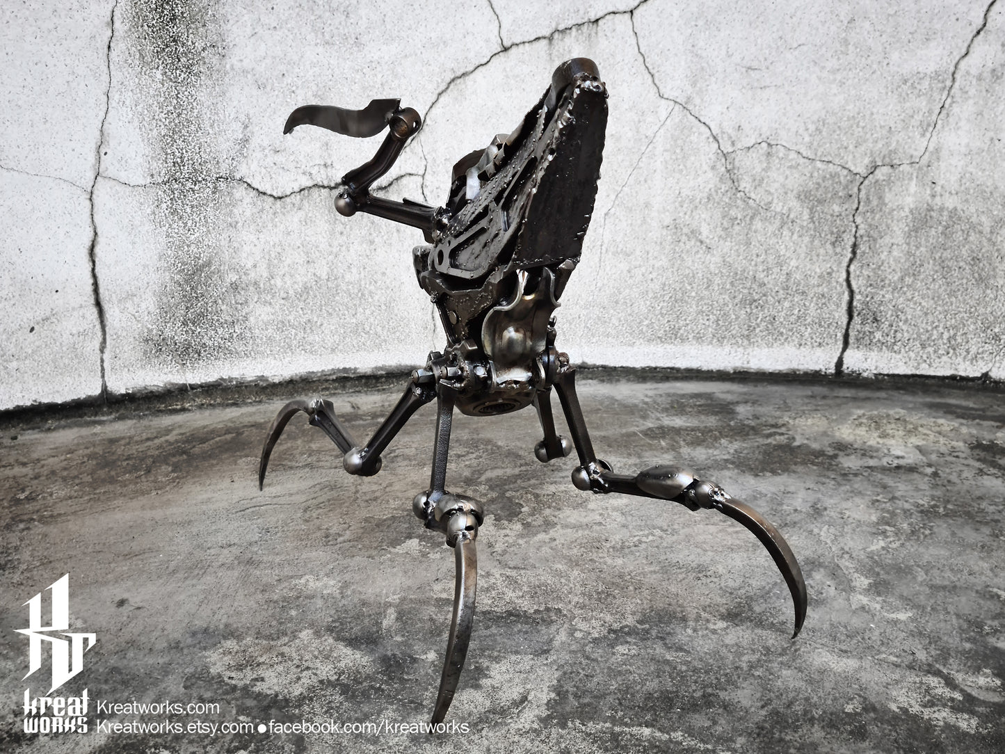Recycled Metal Warrior Bug Sculpture / Recycle Metal Sustainable Sculpture Art