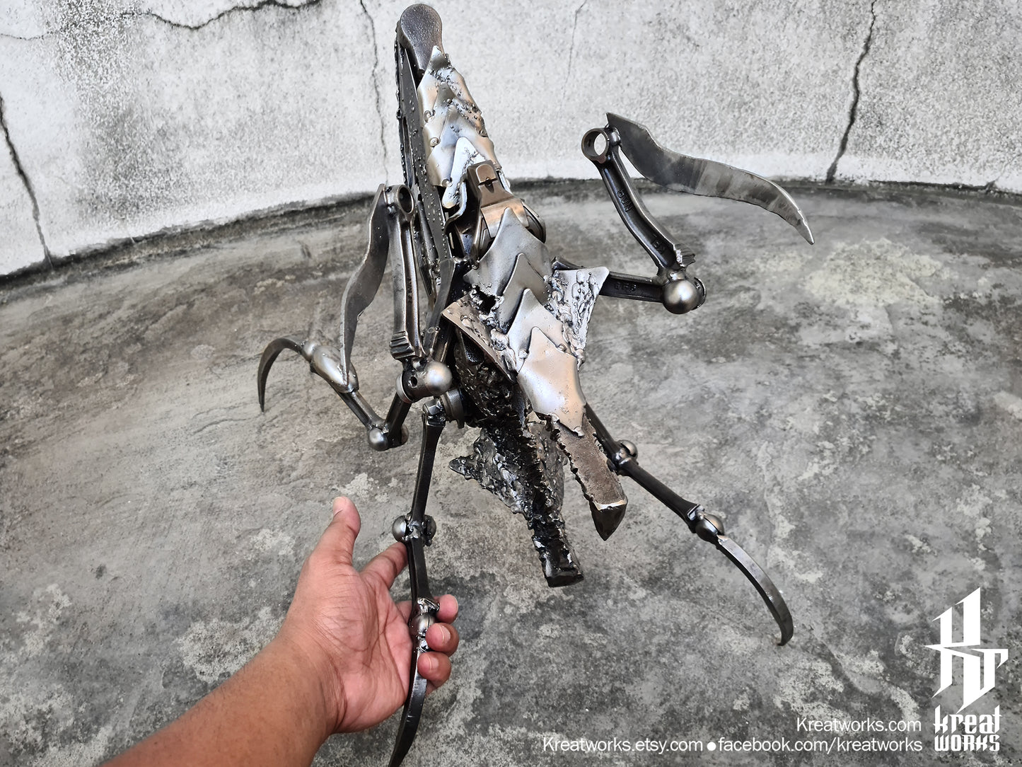 Recycled Metal Warrior Bug Sculpture / Recycle Metal Sustainable Sculpture Art