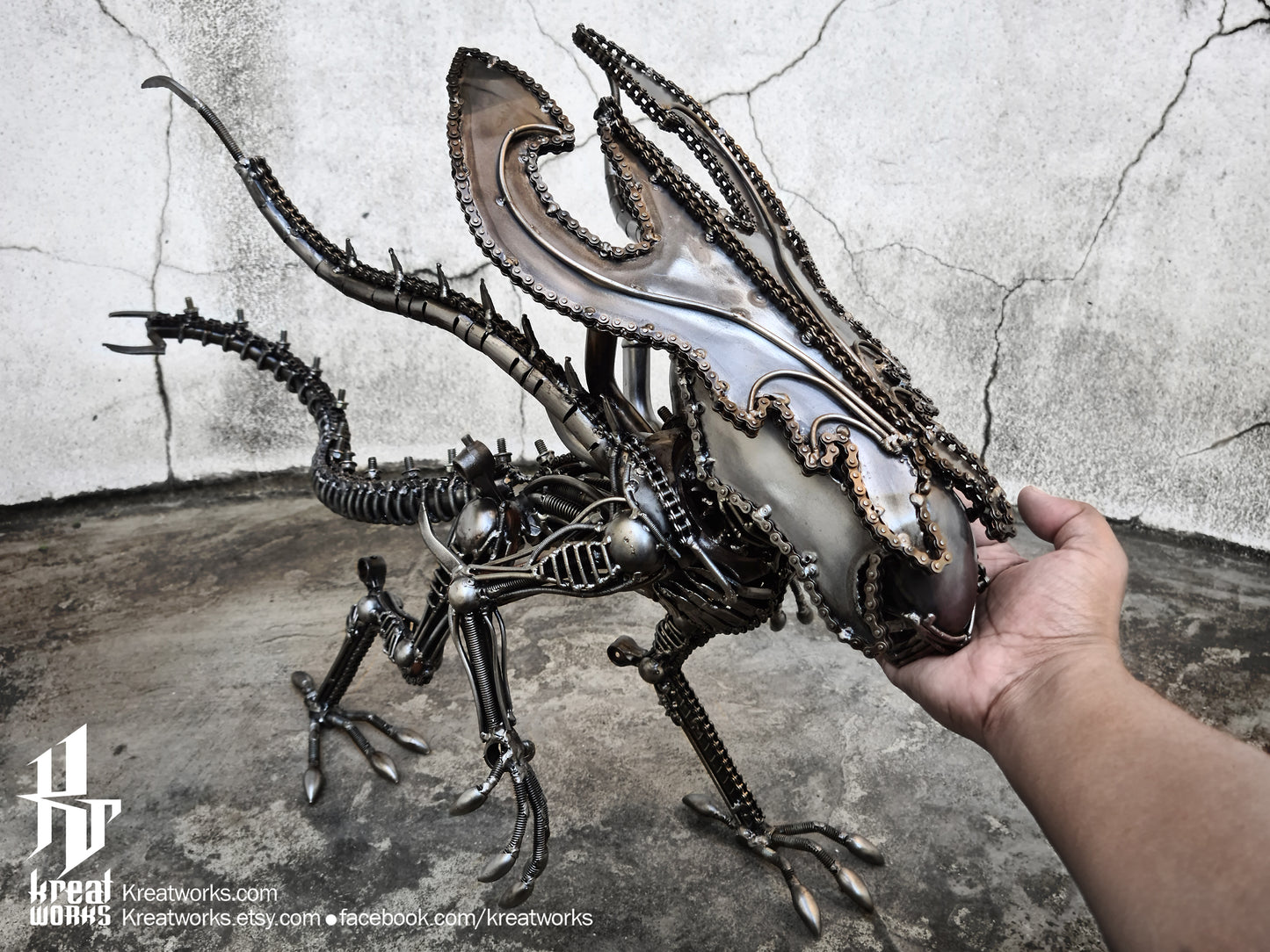 Recycled Metal Standing King Monster (Medium item) / Recycle Metal Sustainable Sculpture Art