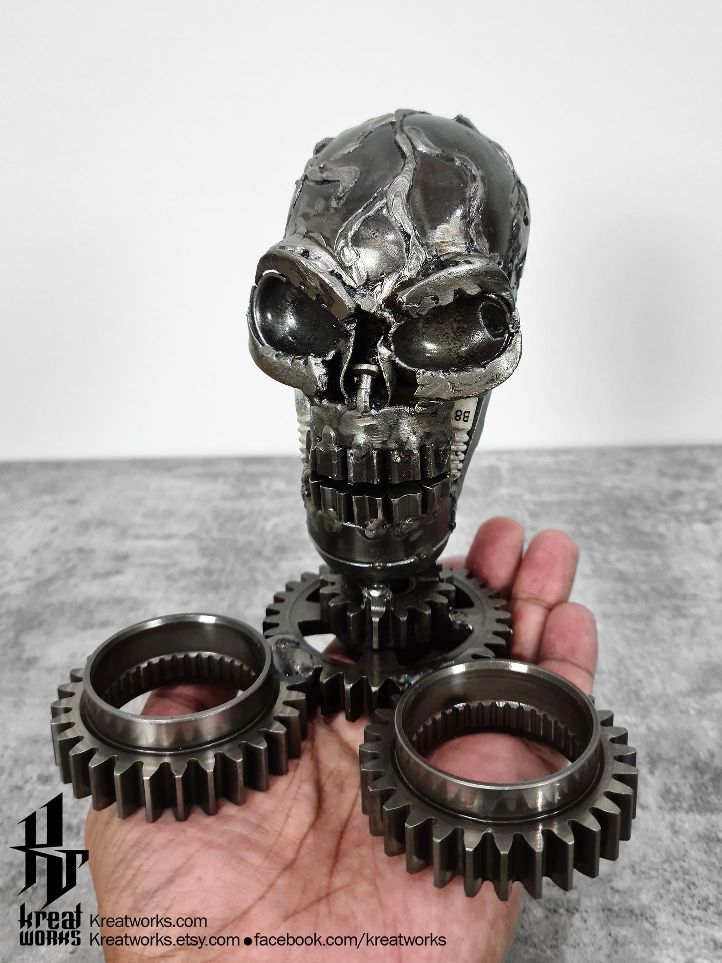 Recycled Metal Scented Candle Holder Skull (small item) / Recycle Metal Sustainable Sculpture Art