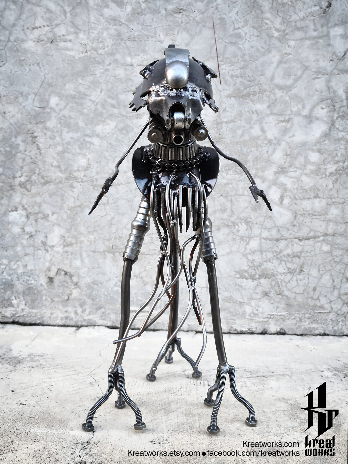 mini Steampunk Recycled Metal Alien Tripod / Recycle Metal Sustainable Sculpture Art