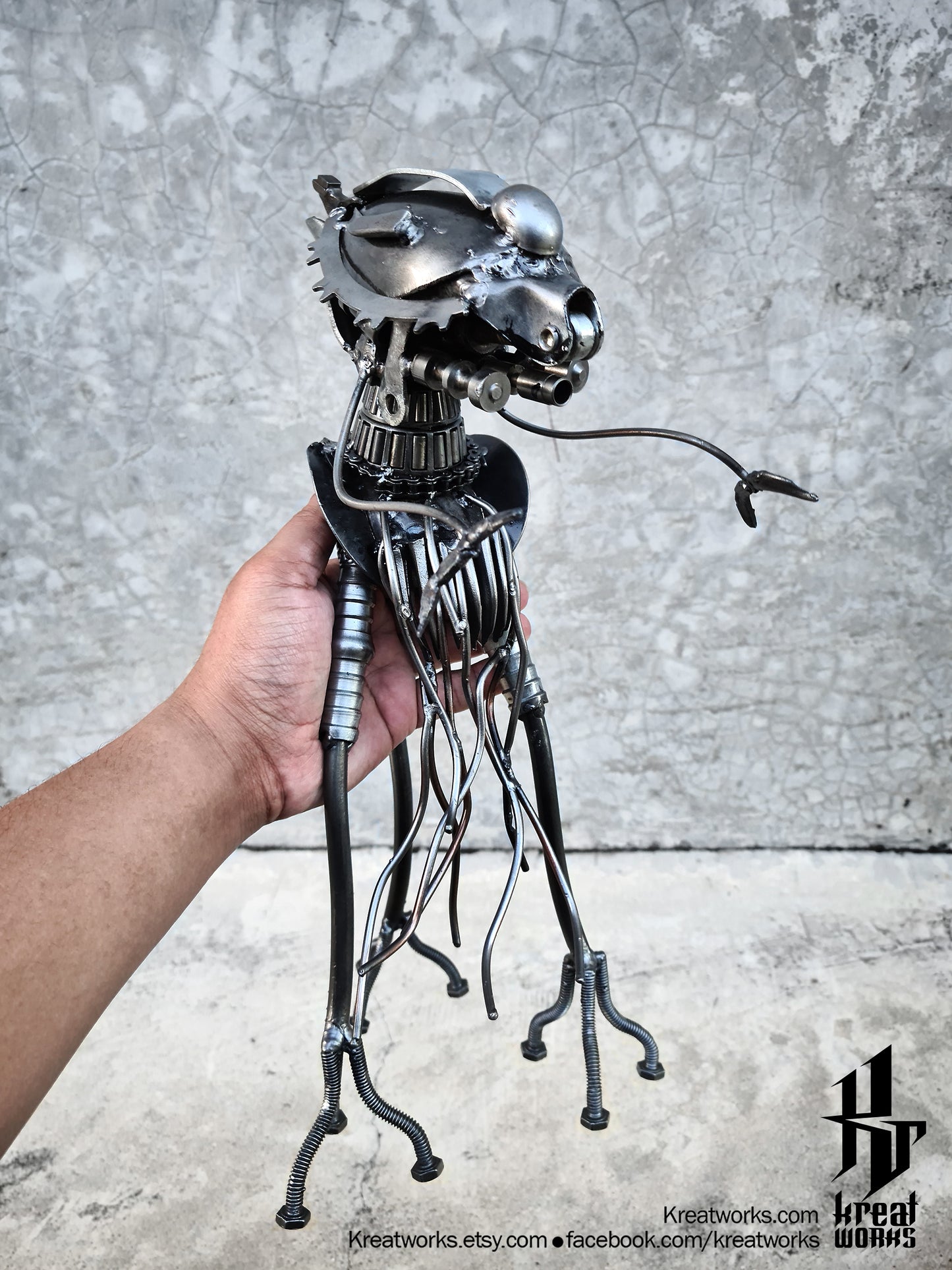 mini Steampunk Recycled Metal Alien Tripod / Recycle Metal Sustainable Sculpture Art