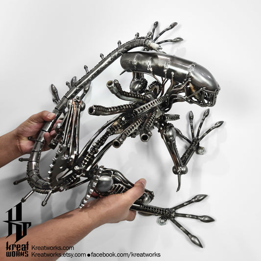 Recycle Metal Climbing Monster Sculpture Art (wall hanging) / Recycle Metal Sustainable Sculpture Art