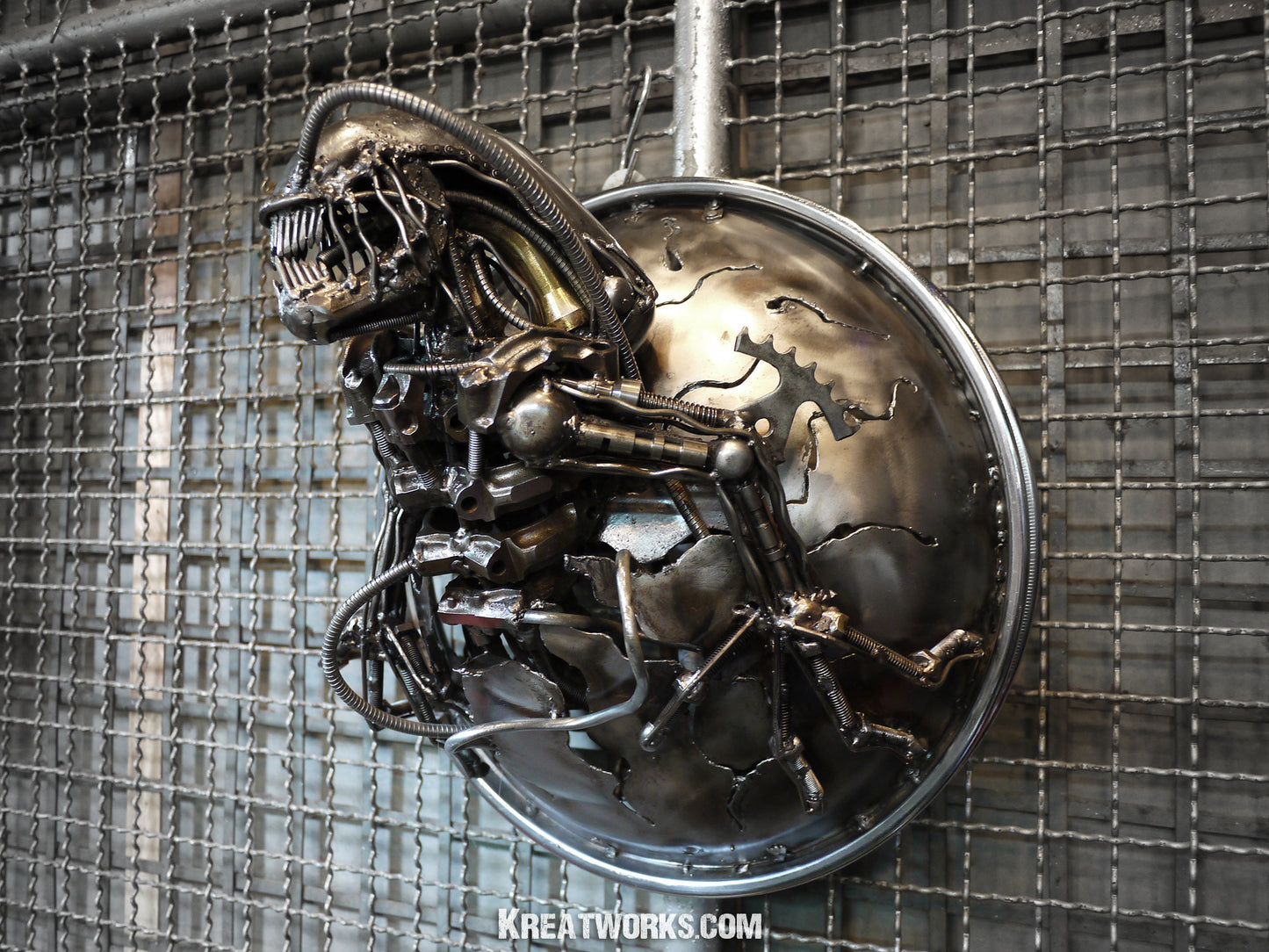 Recycled Metal Monster Lamp / Recycle Metal Sustainable Sculpture Art