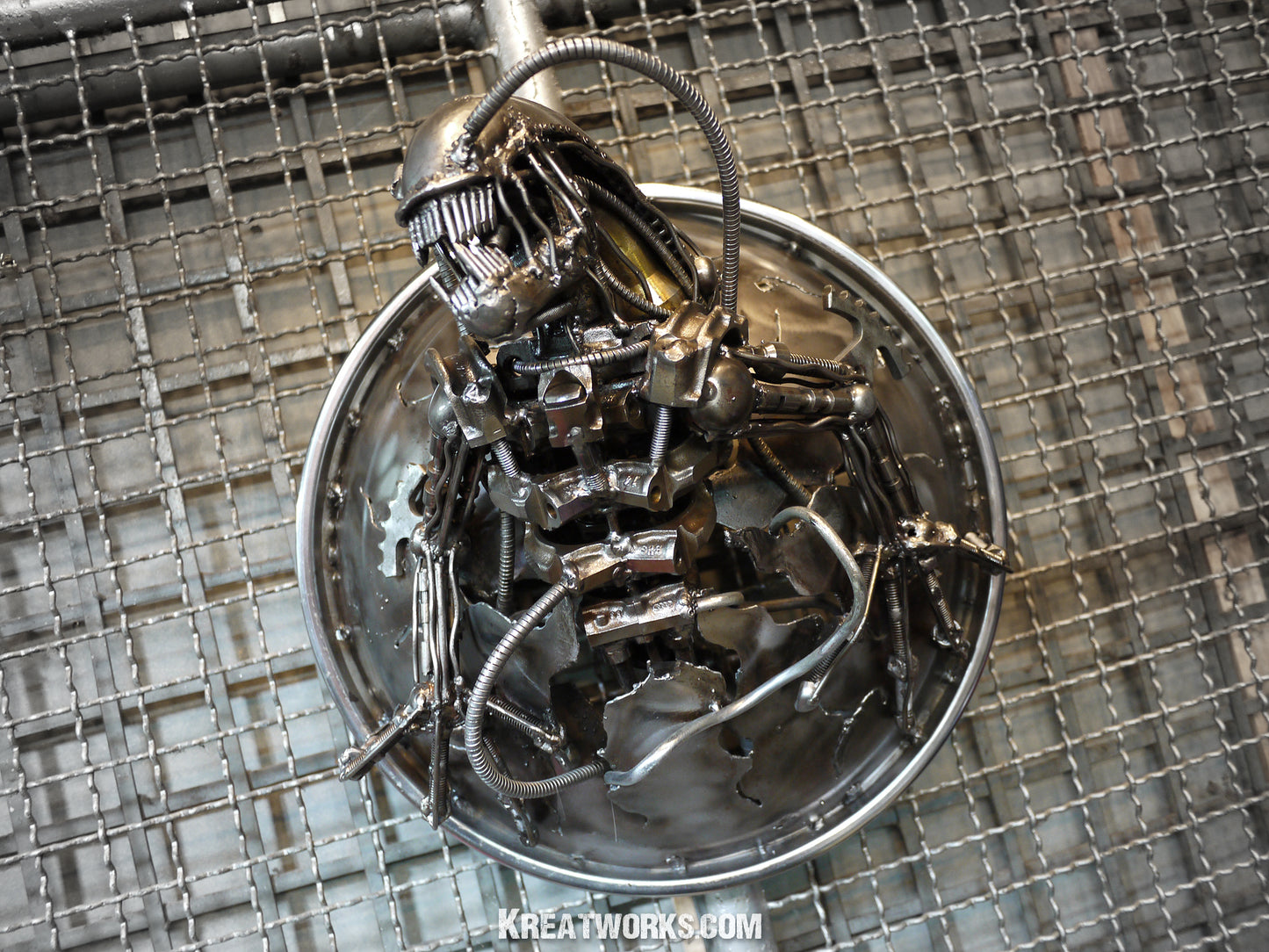 Recycled Metal Monster Lamp / Recycle Metal Sustainable Sculpture Art