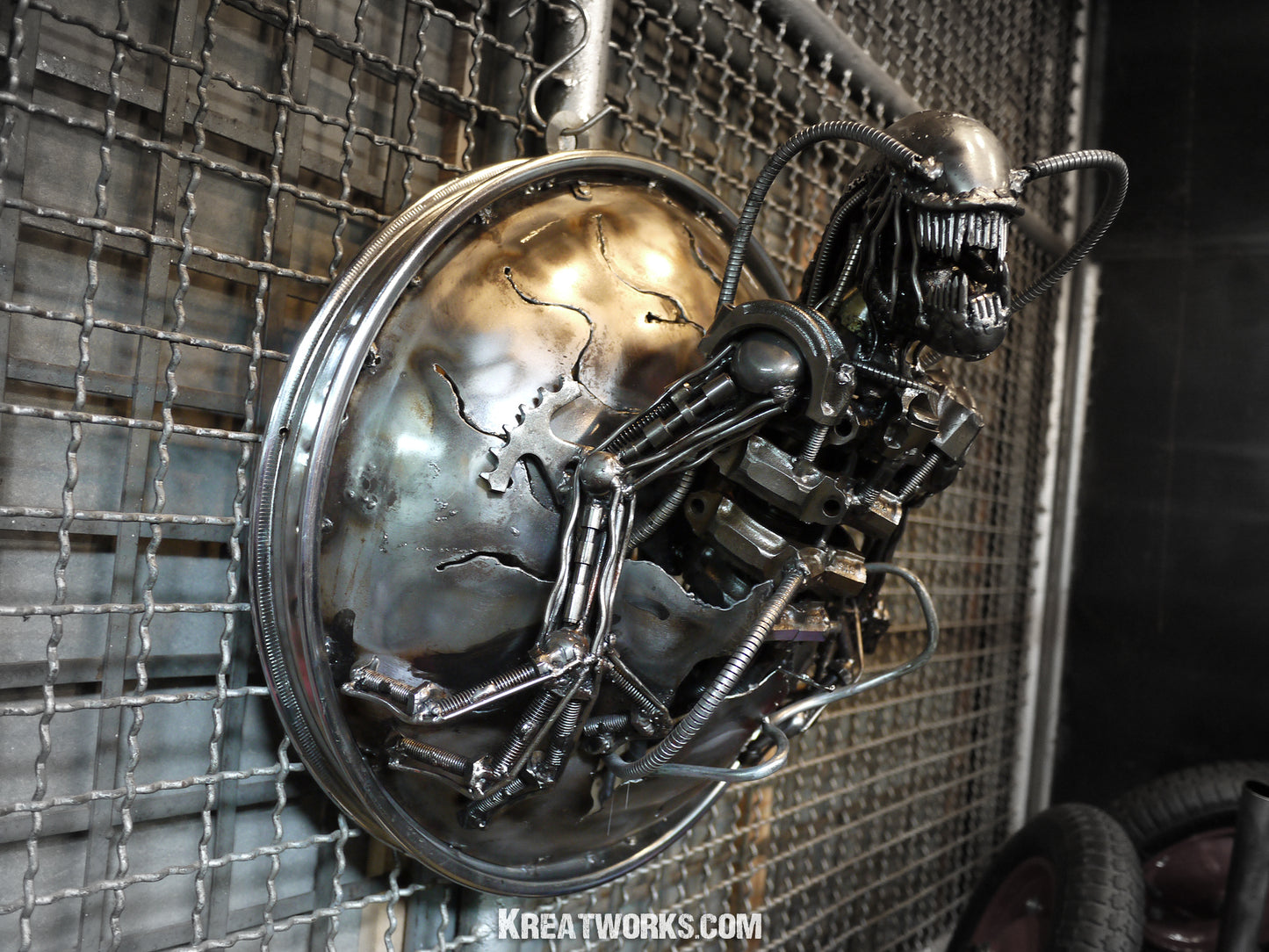 Recycled Metal Monster Lamp / Recycle Metal Sustainable Sculpture Art