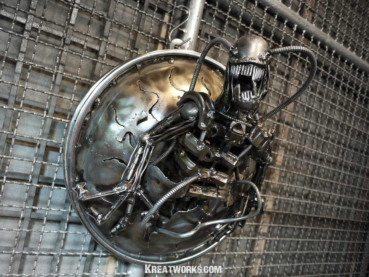 Recycled Metal Monster Lamp / Recycle Metal Sustainable Sculpture Art