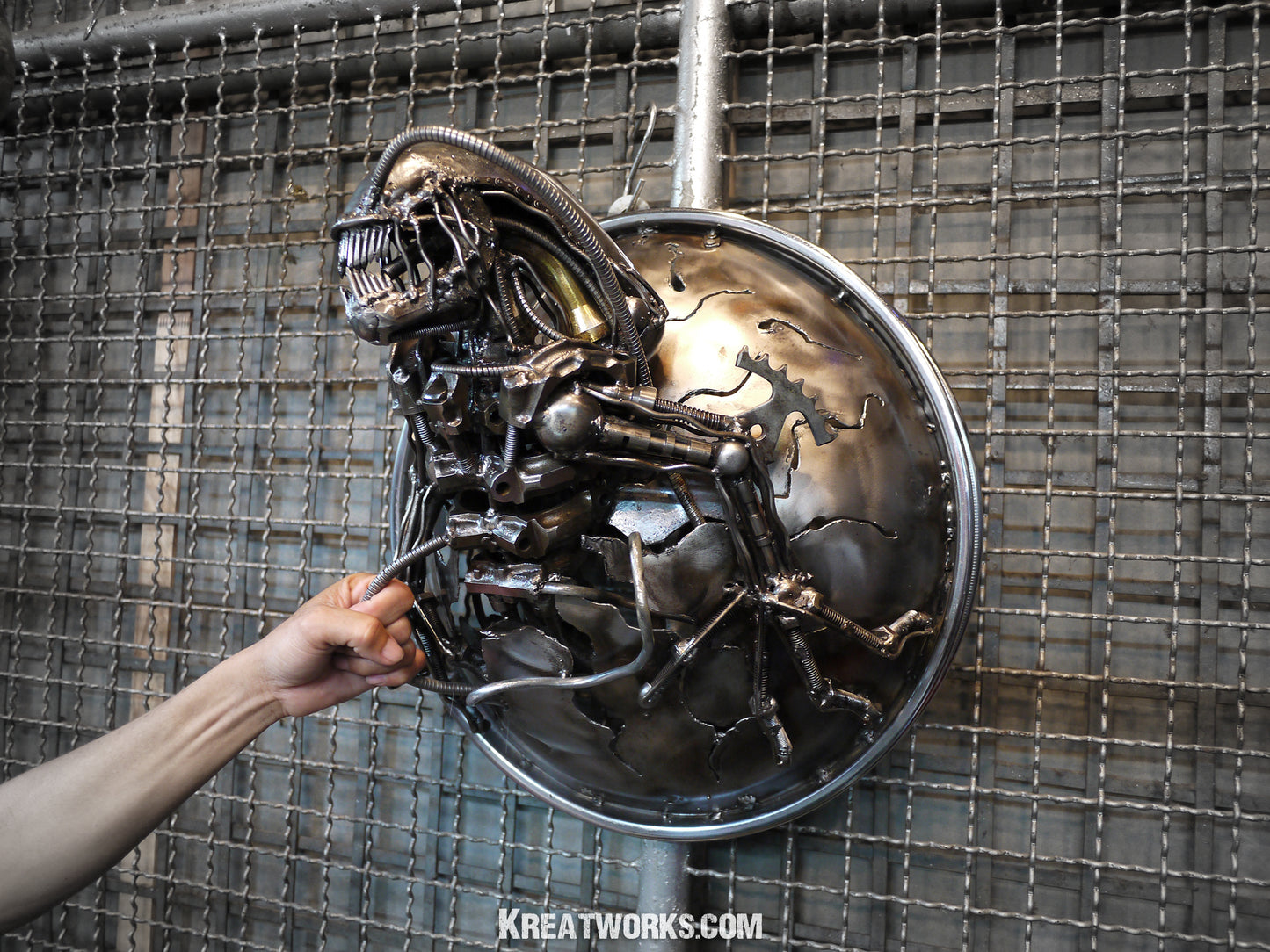 Recycled Metal Monster Lamp / Recycle Metal Sustainable Sculpture Art