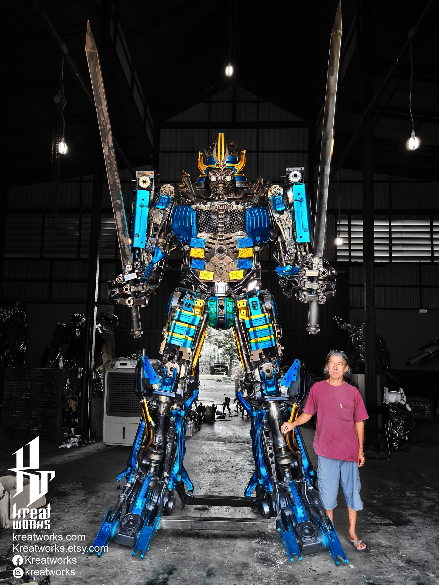 Recycled Metal Samurai Robot (3.5 m height) / Recycle Metal Sustainable Sculpture Art