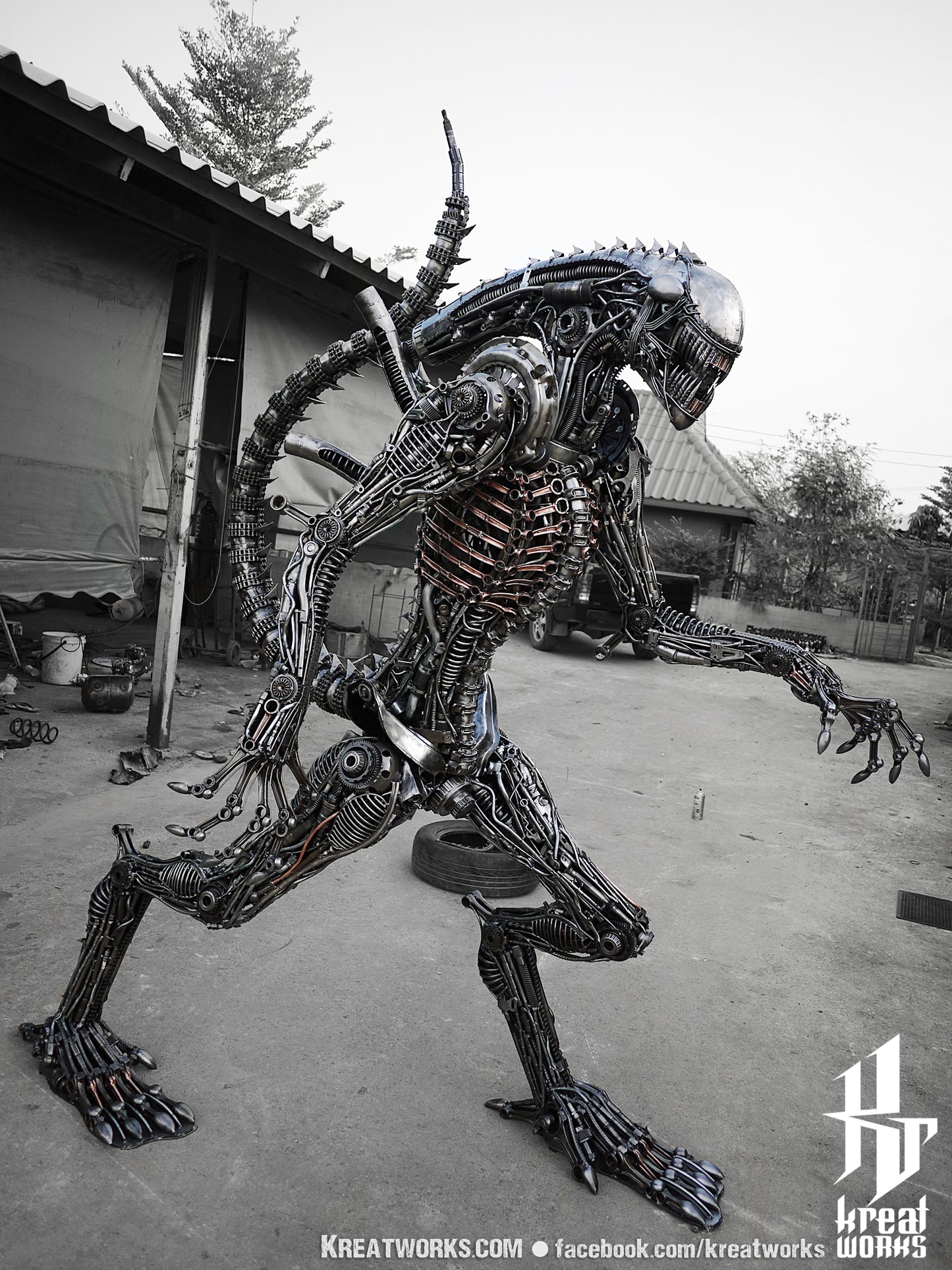 Biomechanical Recycled Metal Monster (made-to-order) / Recycle Metal Sustainable Sculpture Art