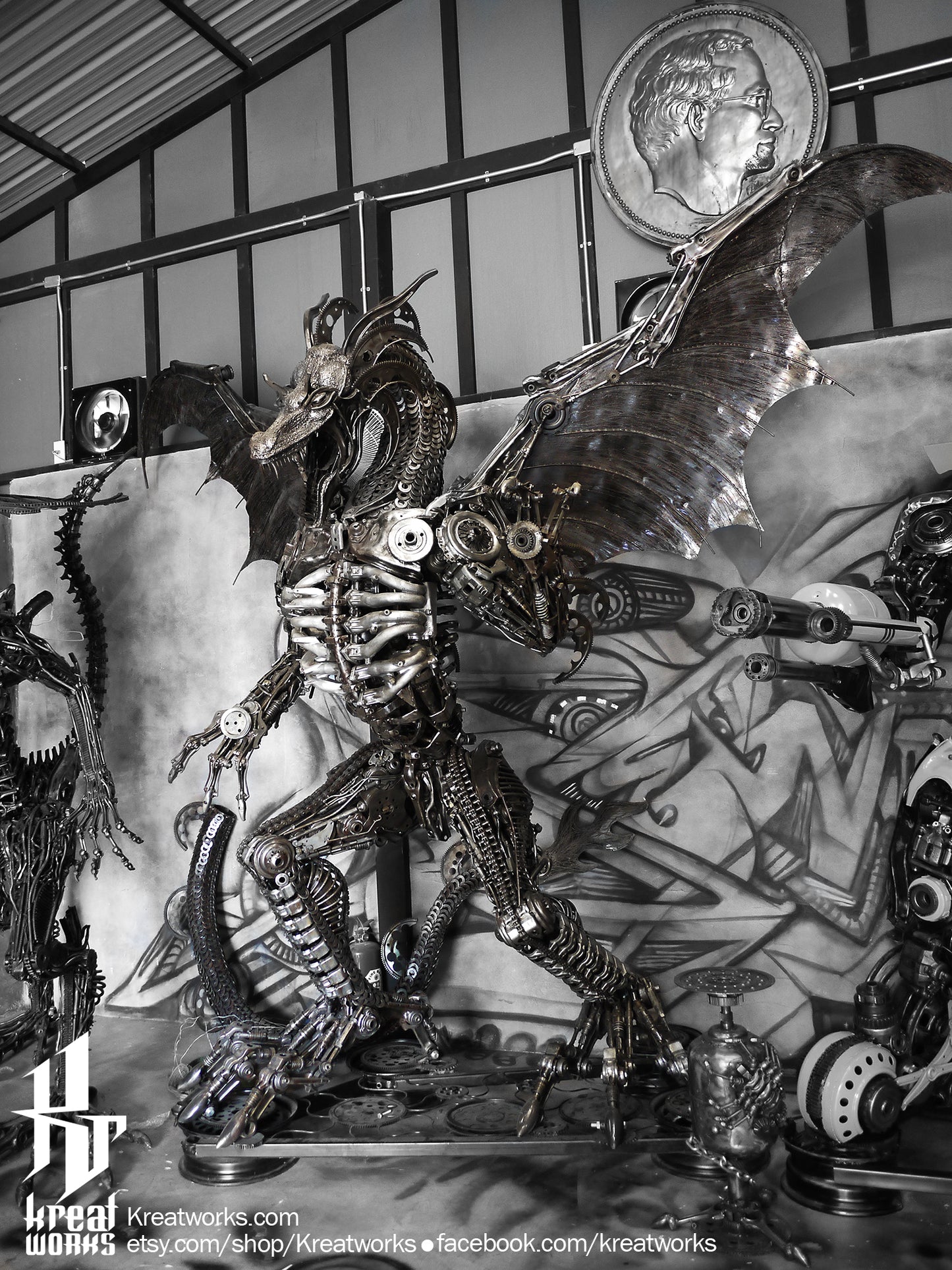 Recycled Metal Cruel Giant Dragon (3 m height) : Made to order / Recycle Metal Sustainable Sculpture Art