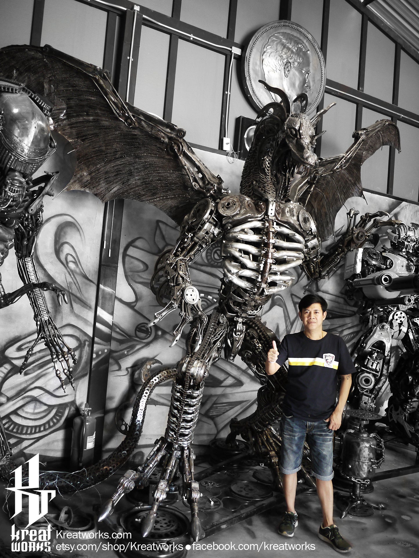 Recycled Metal Cruel Giant Dragon (3 m height) : Made to order / Recycle Metal Sustainable Sculpture Art
