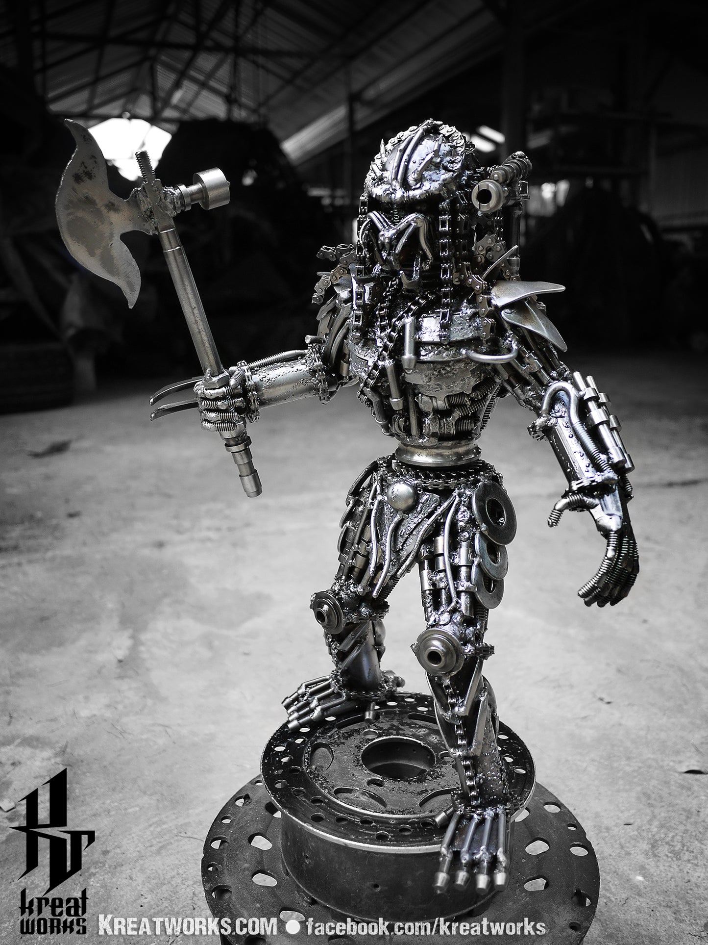 Metal Standing Hunter : Axe (Medium item) / Recycle Metal Sustainable Sculpture Art