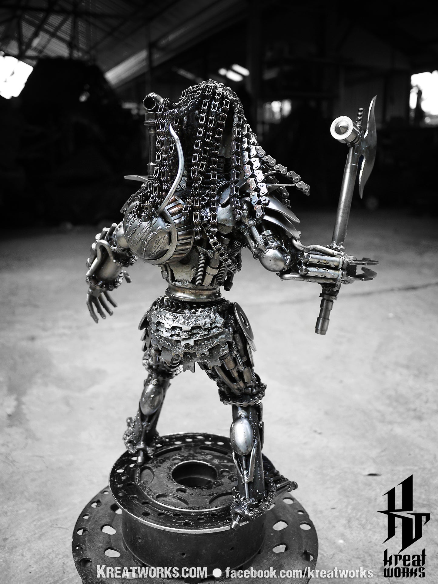 Metal Standing Hunter : Axe (Medium item) / Recycle Metal Sustainable Sculpture Art