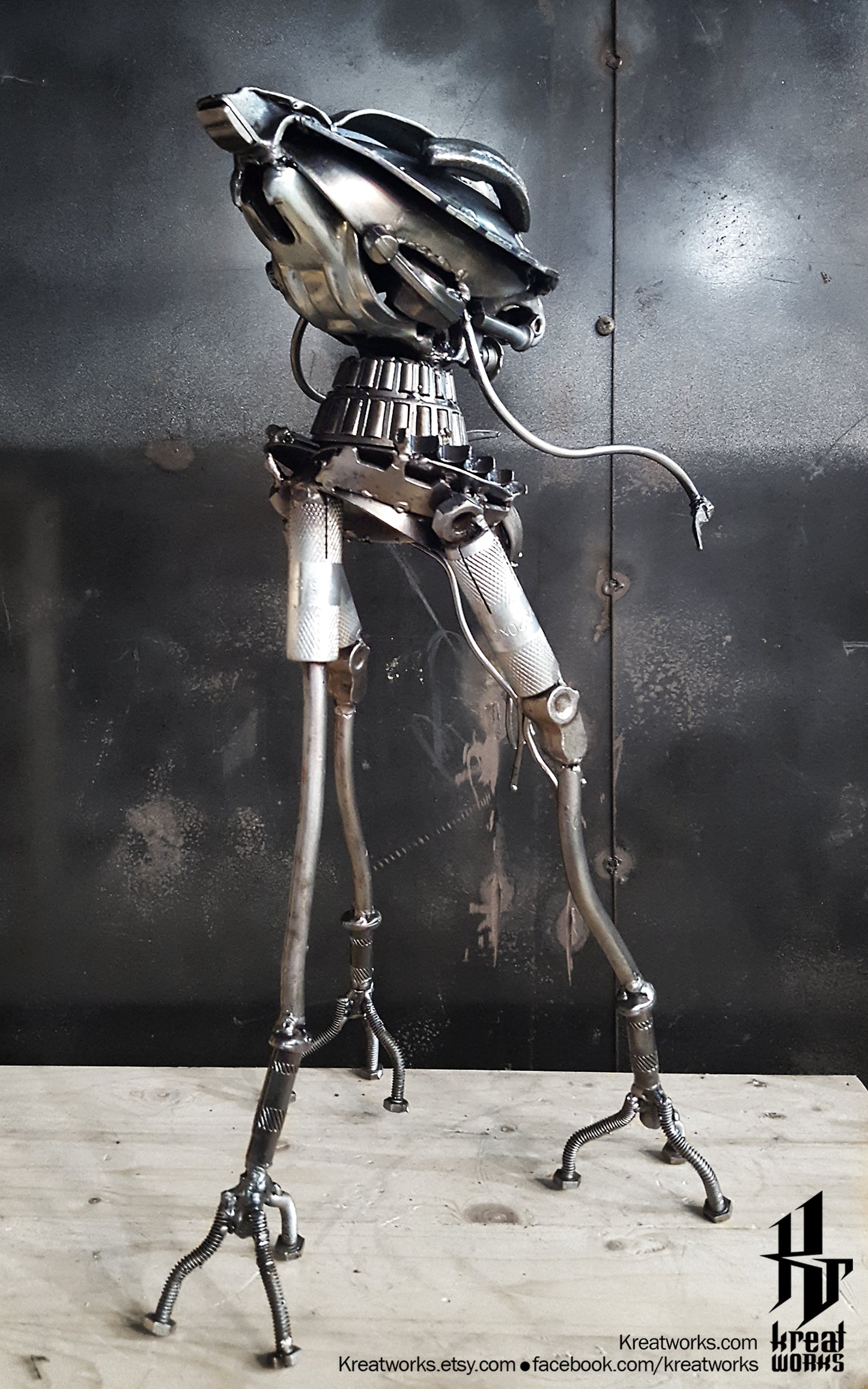 Steampunk Recycled Metal Alien Tripod / Recycle Metal Sustainable Sculpture Art
