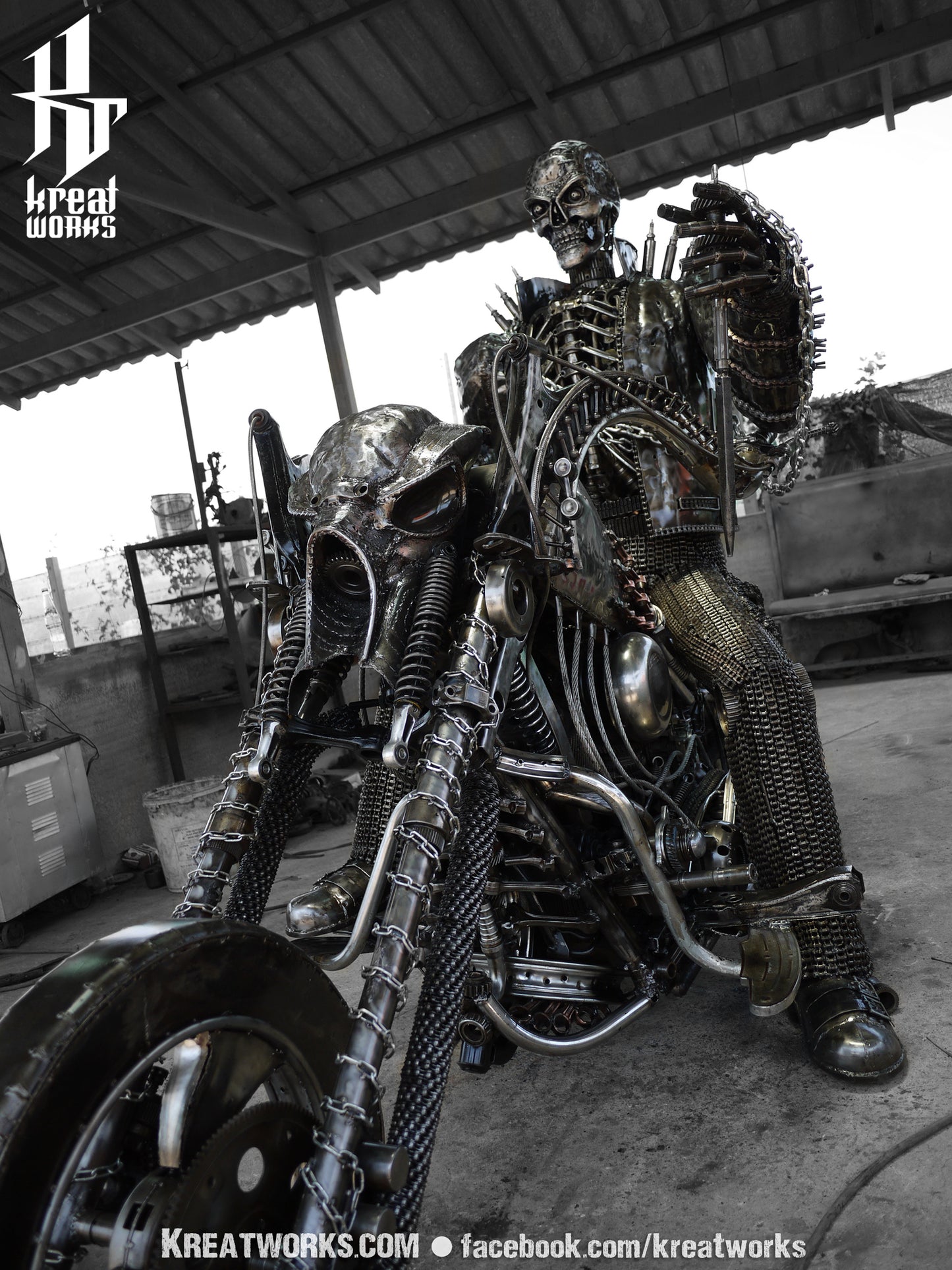 Recycled Metal Skull Rider (made-to-order) / Recycle Metal Sustainable Sculpture Art