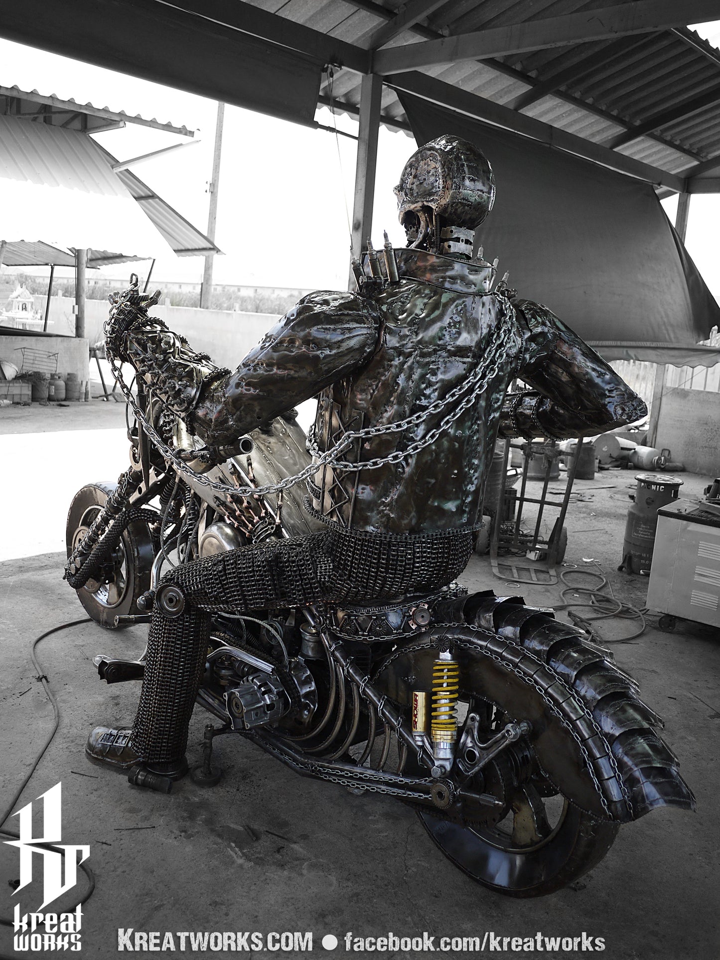 Recycled Metal Skull Rider (made-to-order) / Recycle Metal Sustainable Sculpture Art