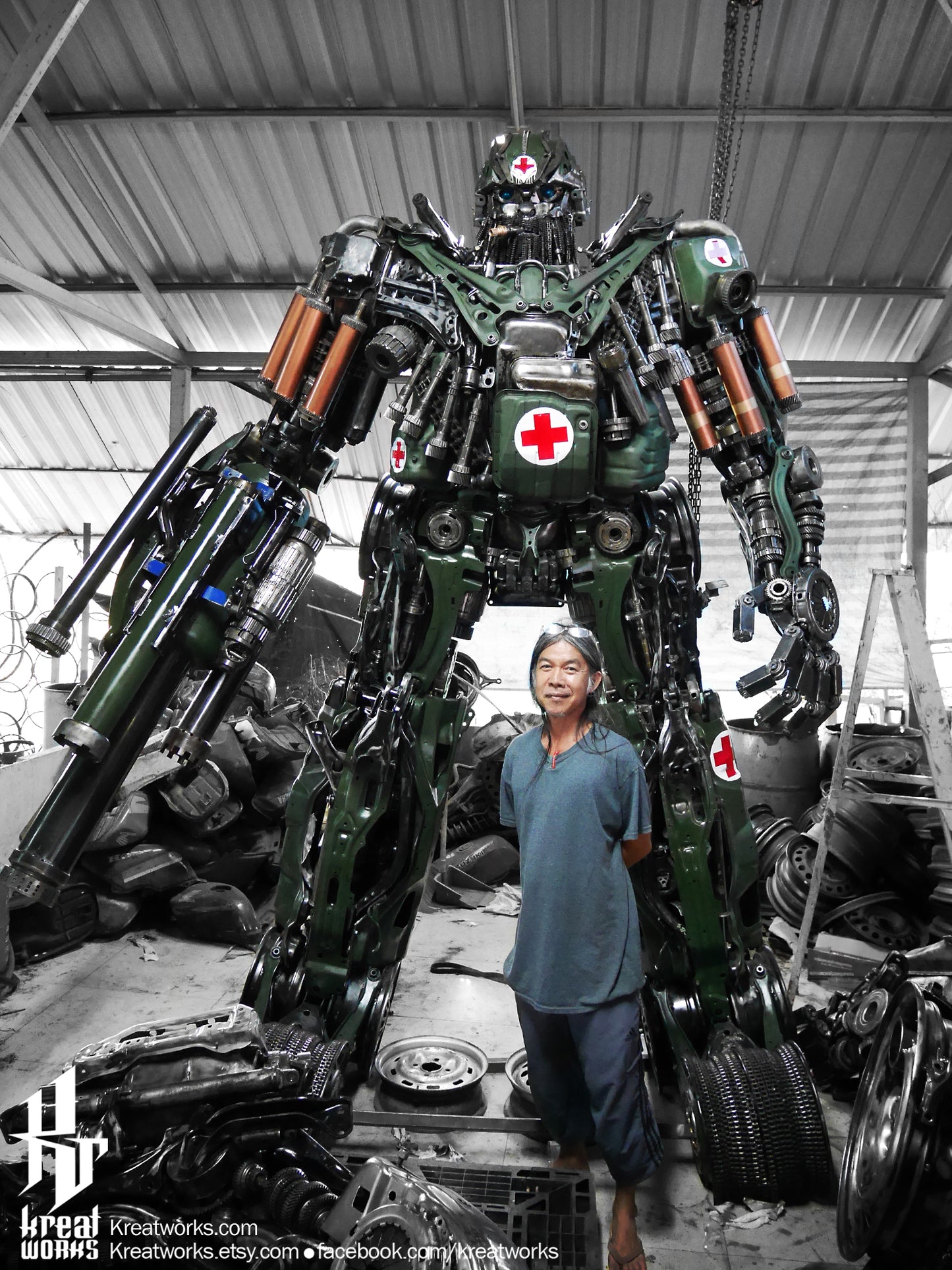 Recycled Metal Gutsy Commando Robot (3.2 m height) / Recycle Metal Sustainable Sculpture Art