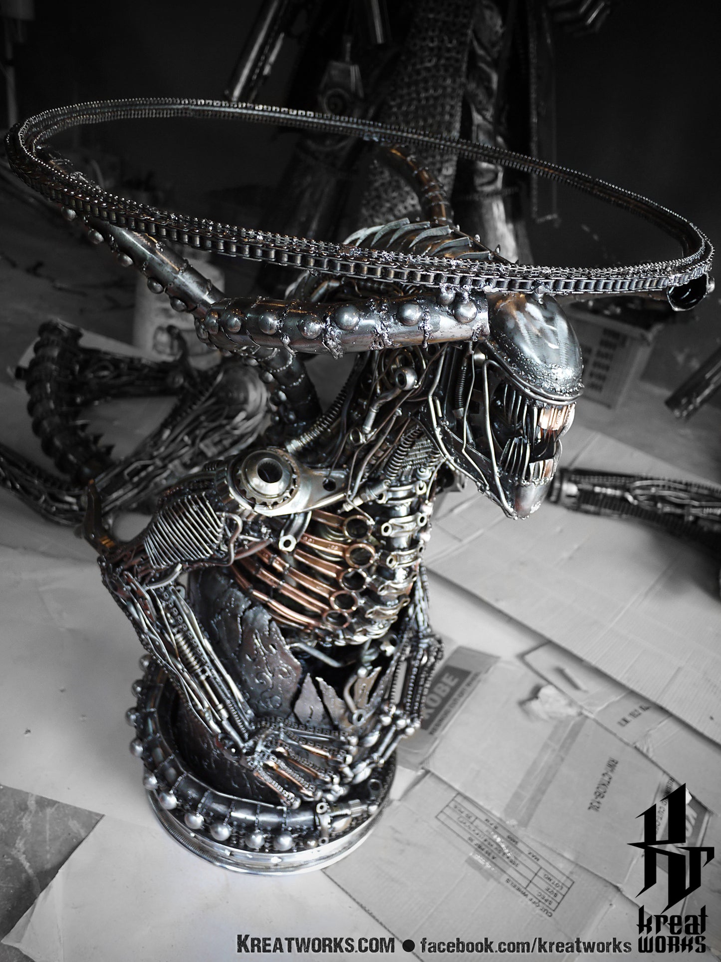 100cm Metal Monster Table (include a glass tabletop) / Recycle Metal Sustainable Sculpture Art