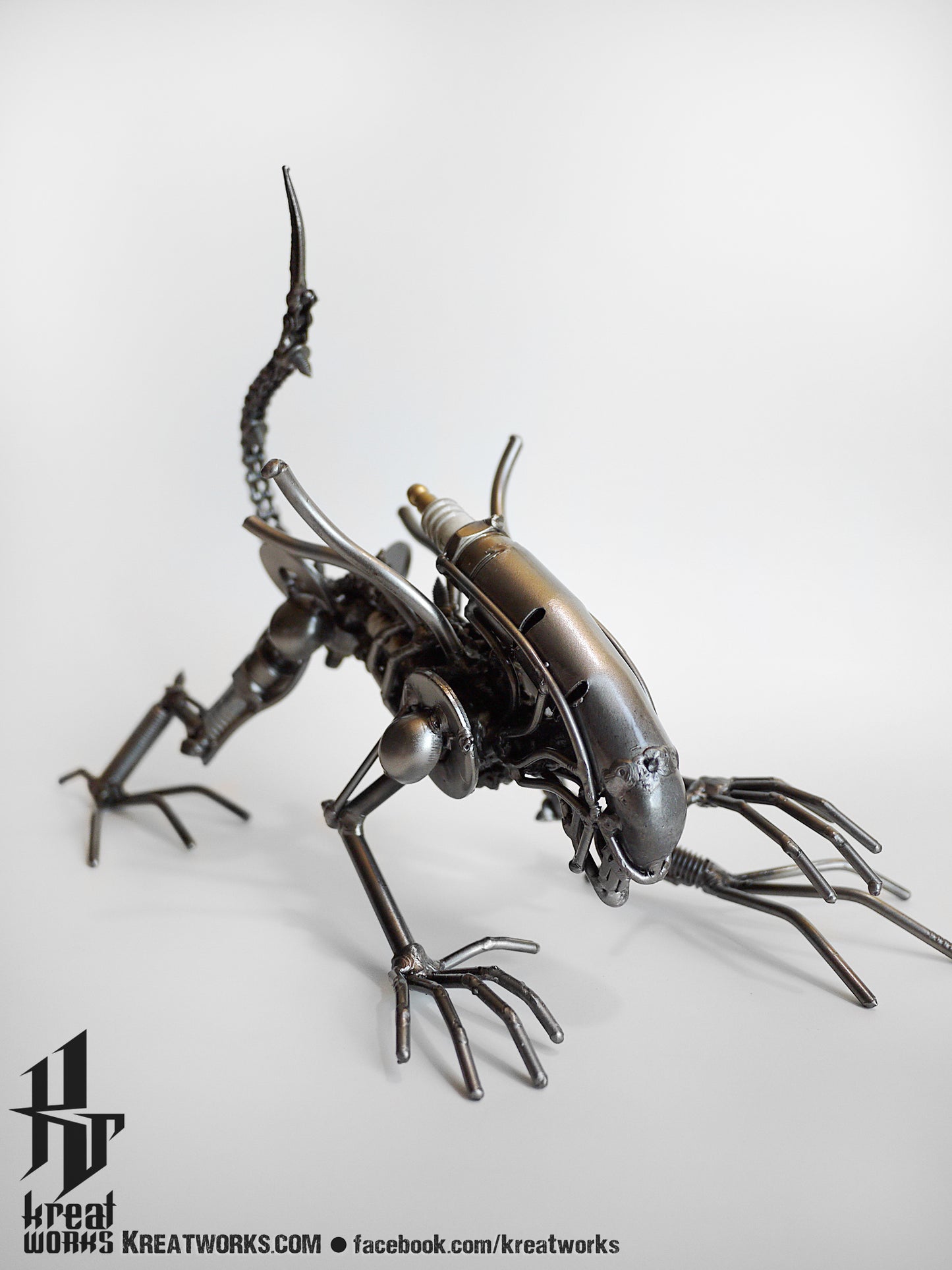 Mini Metal Monster : crouching (small item) / Recycle Metal Sustainable Sculpture Art