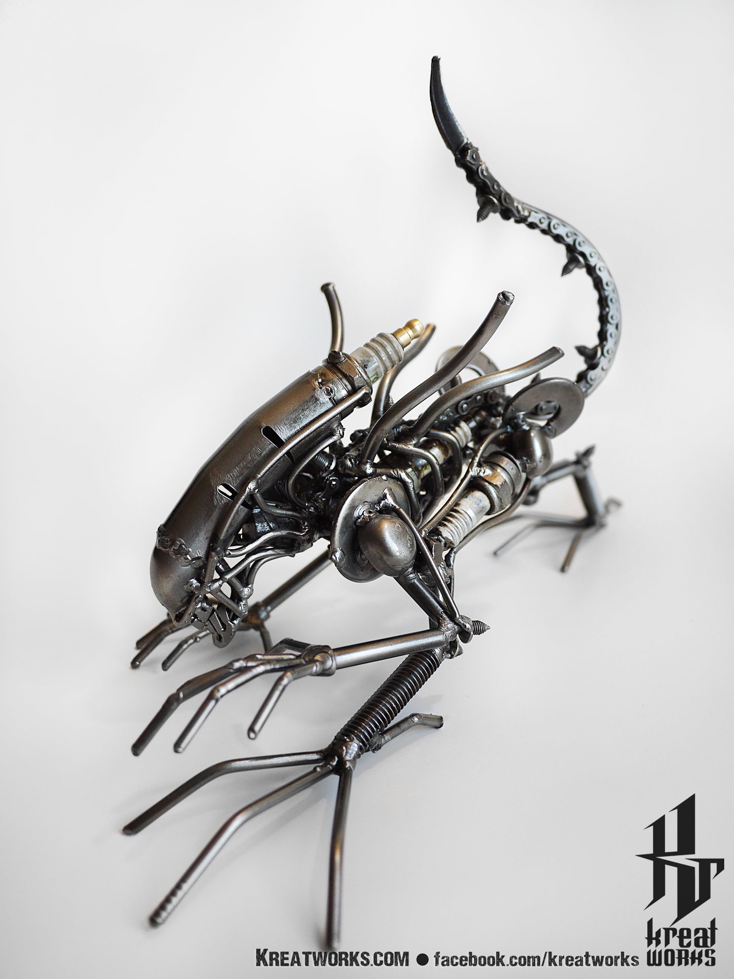 Mini Metal Monster : crouching (small item) / Recycle Metal Sustainable Sculpture Art