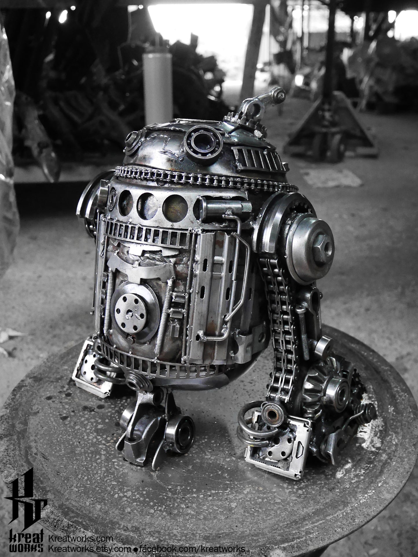 Steampunk Astromech Droid / Recycle Metal Sustainable Sculpture Art